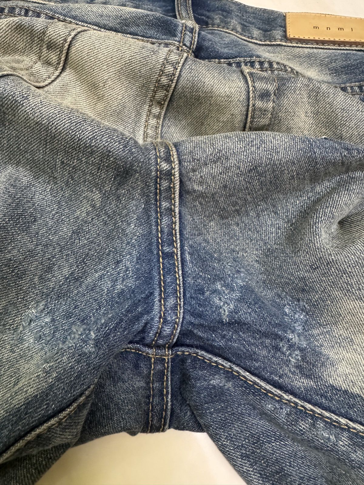 MNML Y2K MNML Blue Yarn Heavy Distressed Denim Jeans Size US 31 - 19 Thumbnail
