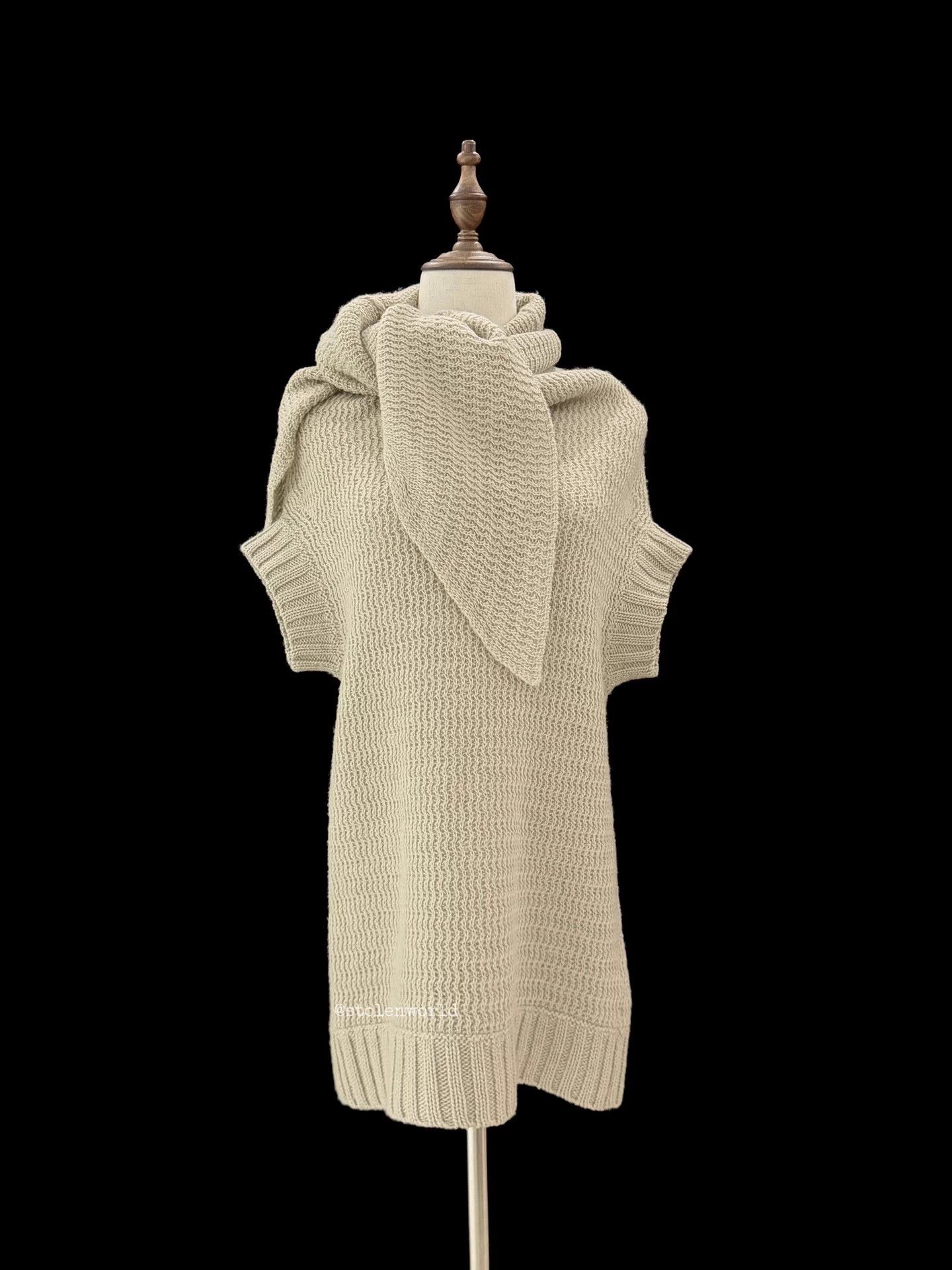 Yohji Yamamoto Yohji Yamamoto Oatmeal Wool Scarf Wrap Knit Top Size L / US 10 / IT 46 - 1 Thumbnail