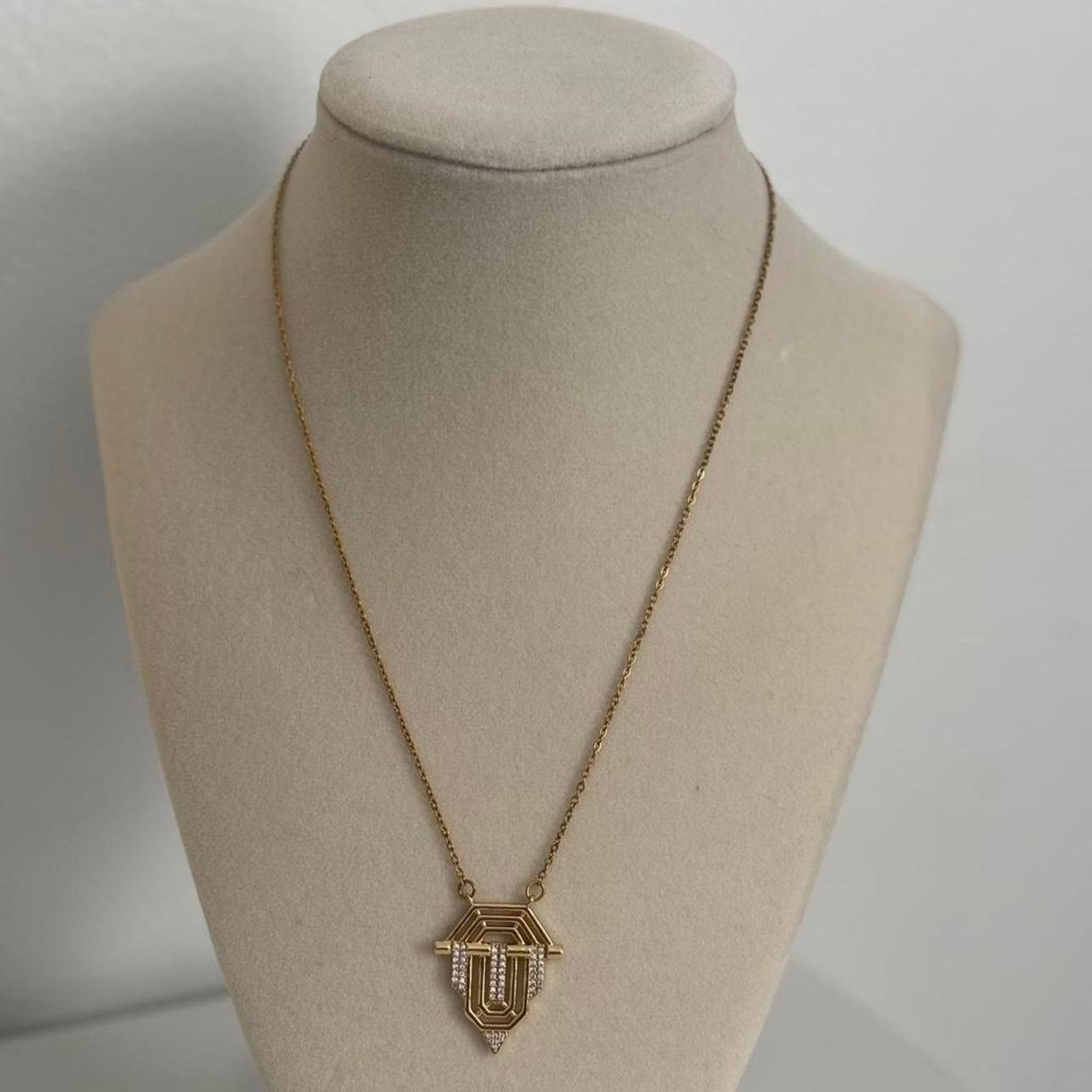 Other Gold Tone Geometric Pendant Necklace Clear Rhinestone Size ONE SIZE - 3 Thumbnail