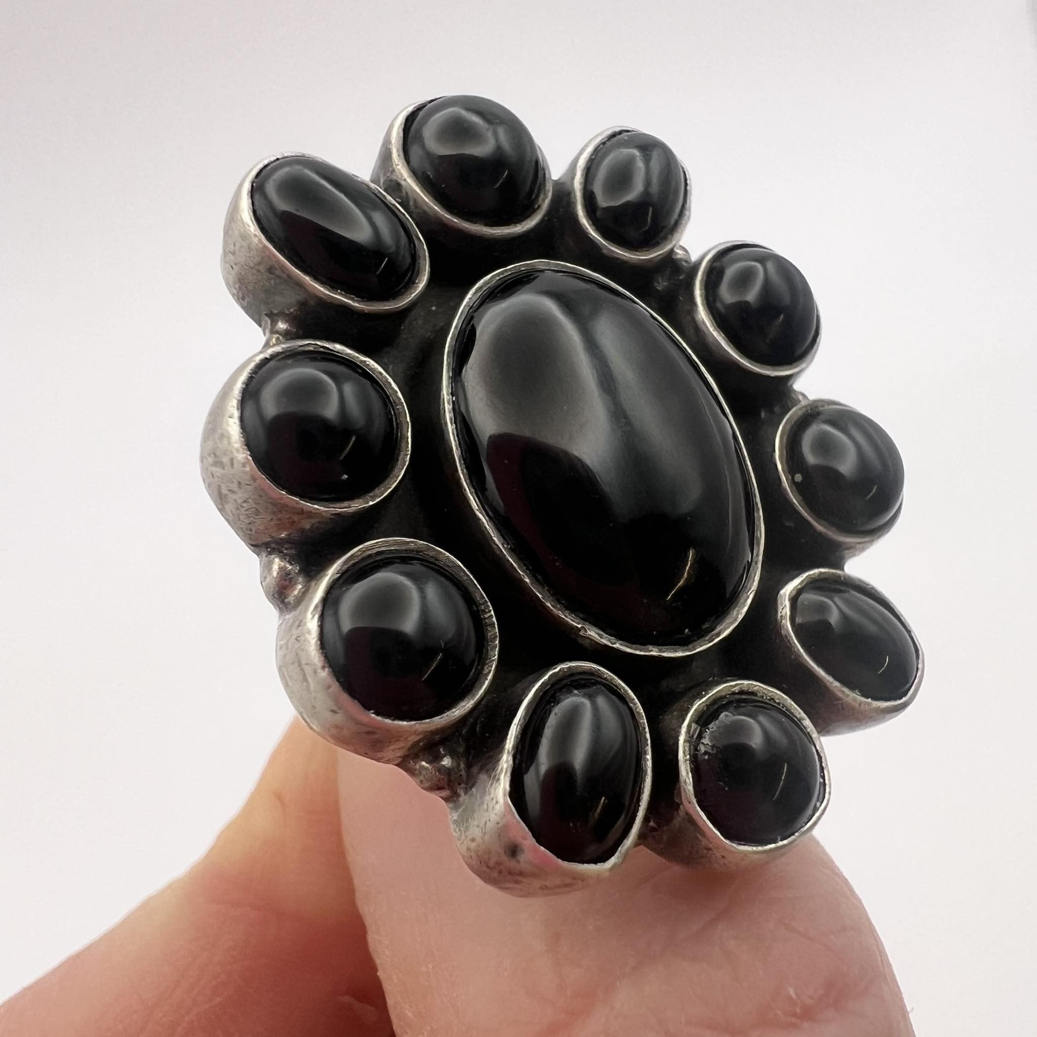 Huge Sterling Silver 925 Ring Natural Black Onyx Size 7