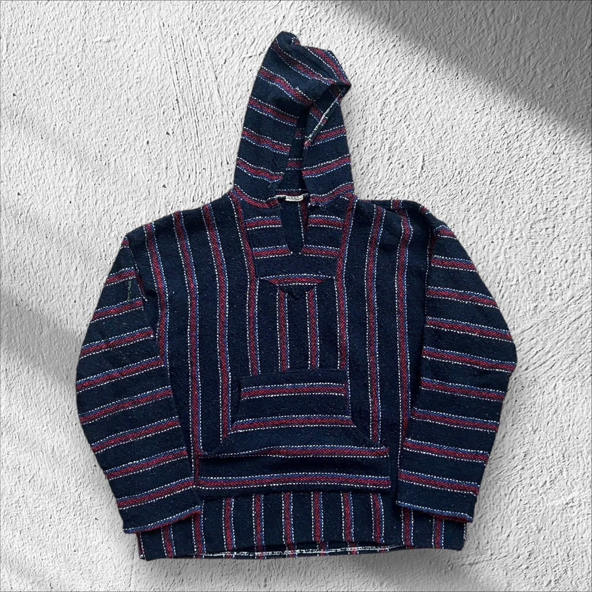 Vintage Vintage Mexican Baja Striped Drug Rug Hoodie Navy Red Large Size US L / EU 52-54 / 3 - 1 Thumbnail