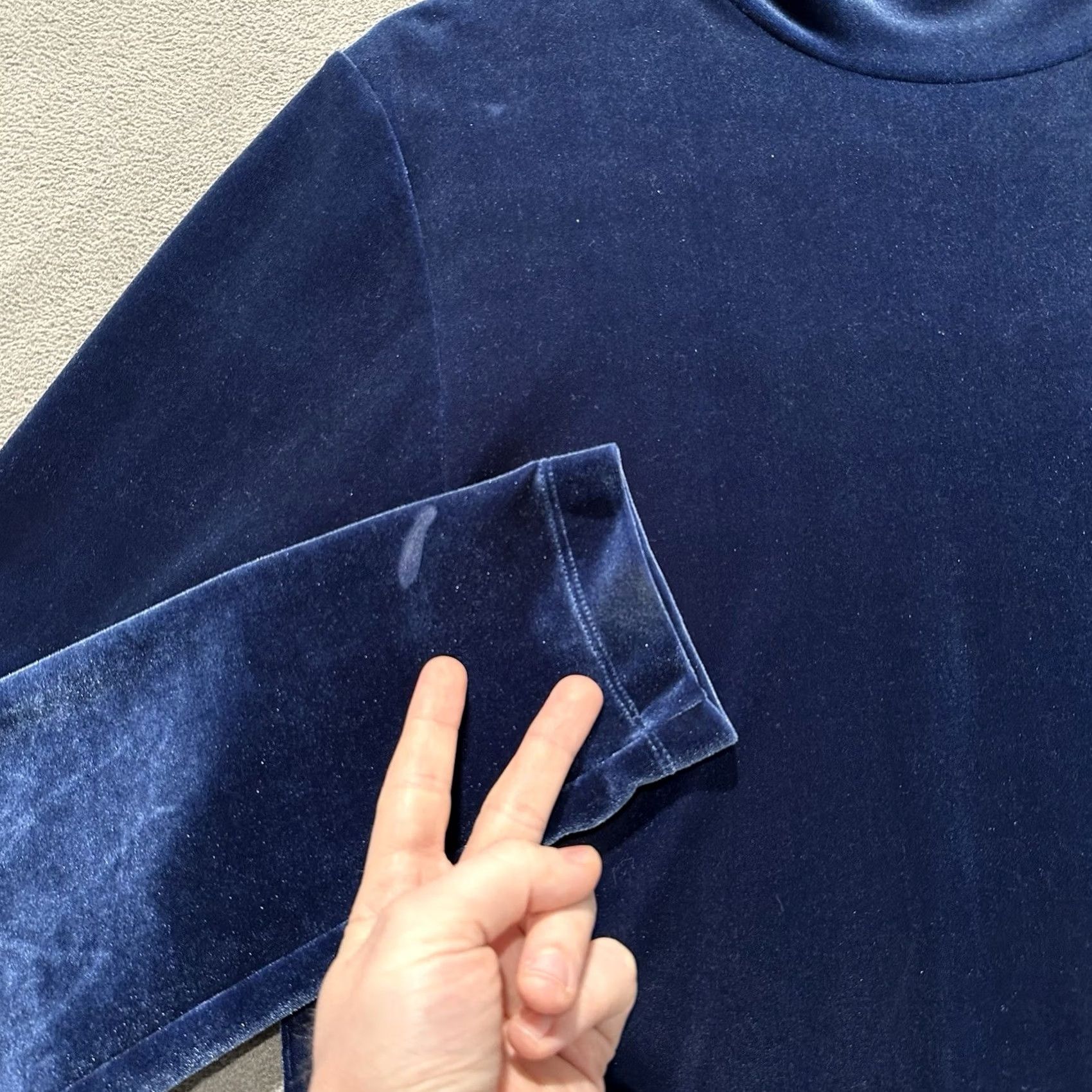 Lands' End VINTAGE Lands End Shirt Womens L Blue Velour Velvet Long Sleeve Turtleneck GUC 90s Size L / US 10 / IT 46 - 6 Thumbnail