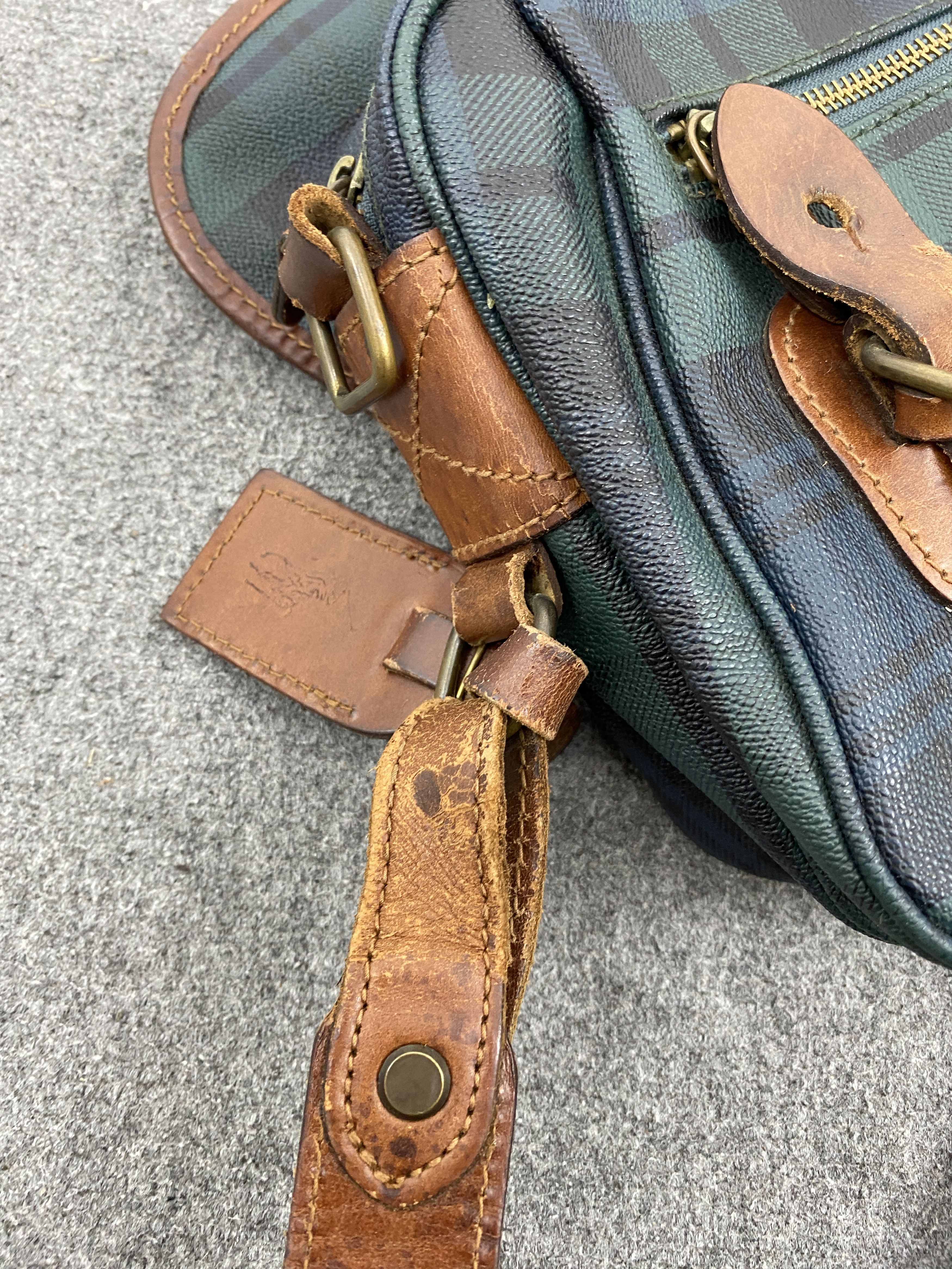 Polo Ralph Lauren × Vintage Vintage 90s Polo RL Plaid Blackwatch Leather Bag BG0108 Size ONE SIZE - 11 Thumbnail