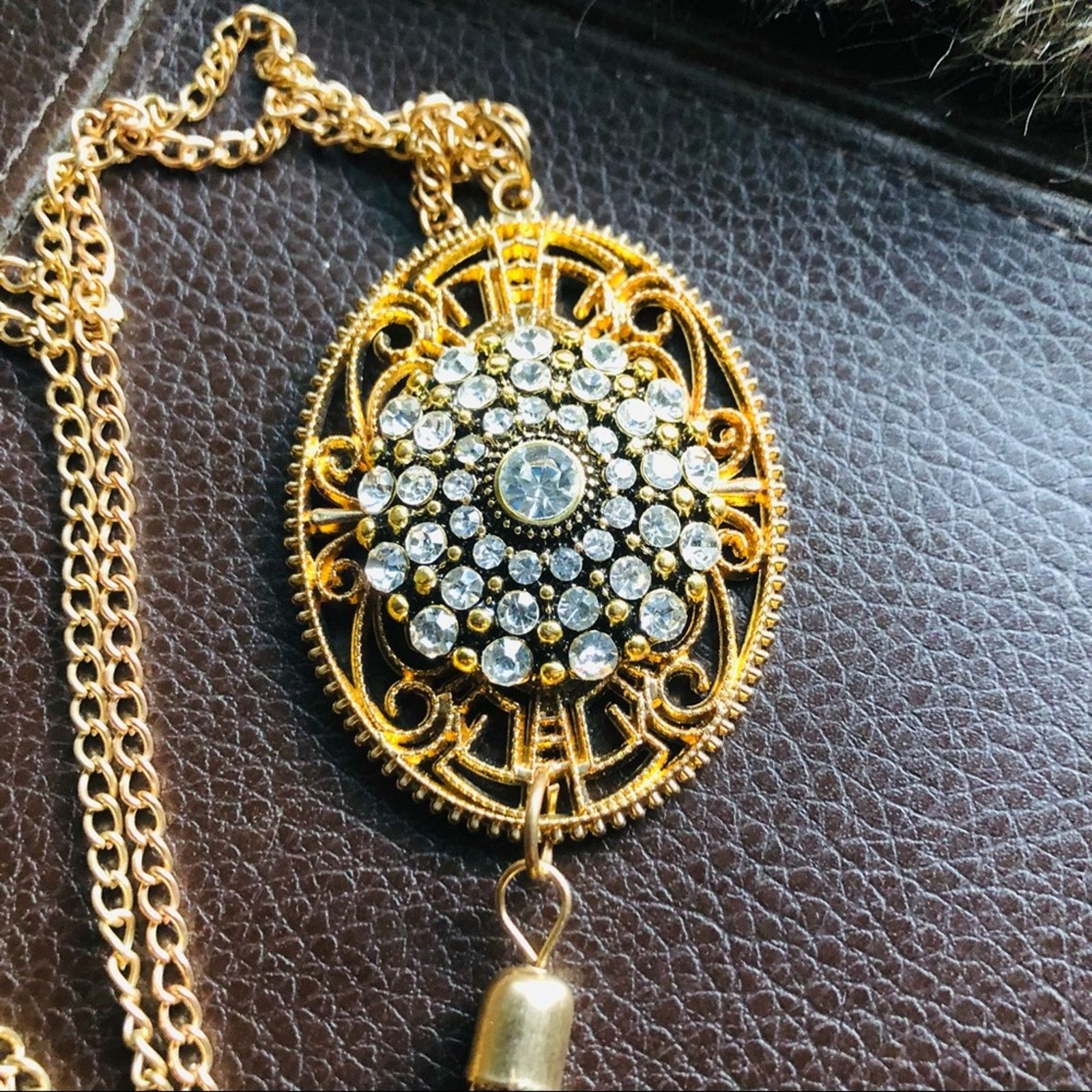 Handmade Hand crafted gold plated stone filigree medallion necklace Size ONE SIZE - 5 Thumbnail