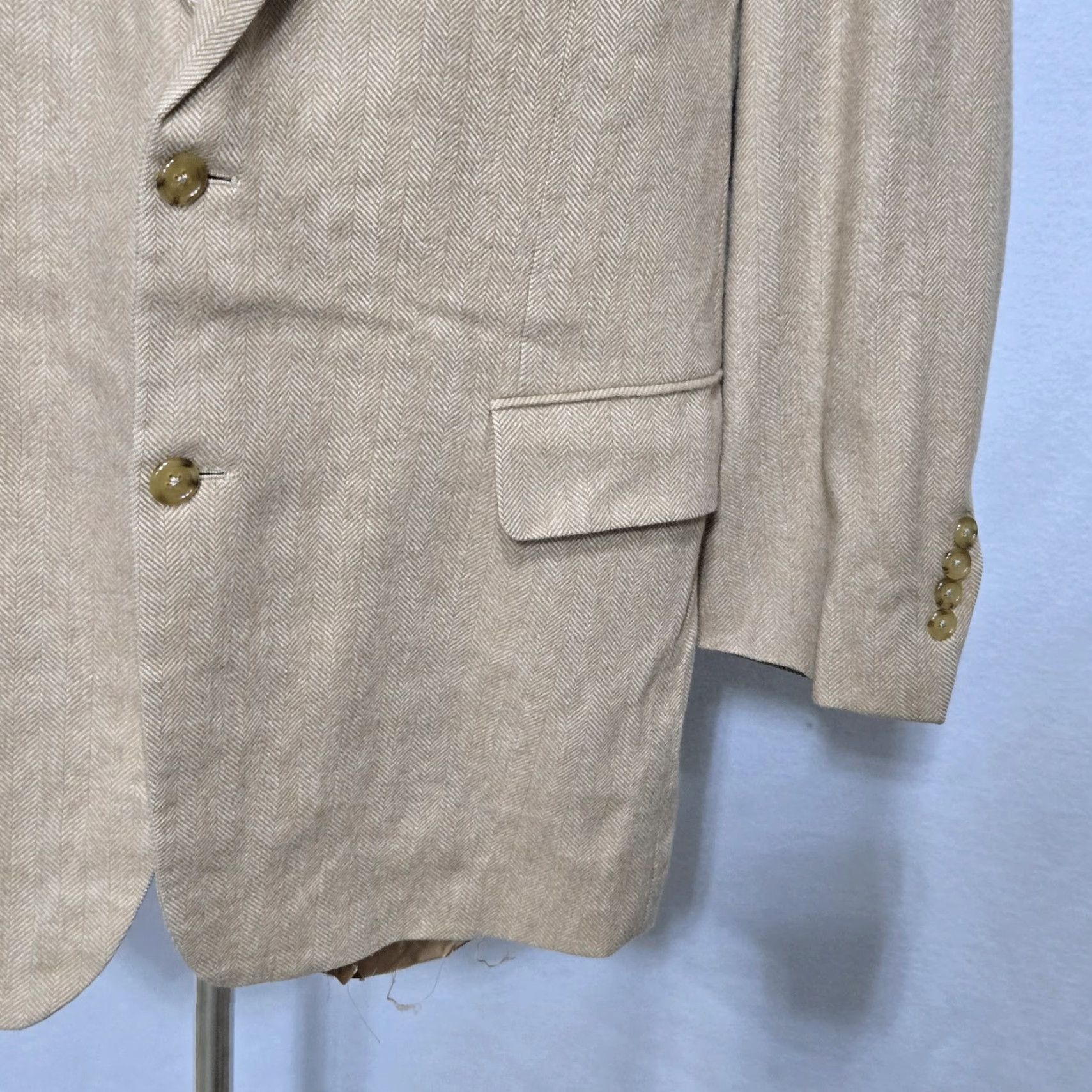 Brooks Brothers Brooks Brothers Blazer Mens 46 Camel Hair Herringbone Sport Coat Jacket Beige 3-in-1 Button Size 46R - 6 Thumbnail
