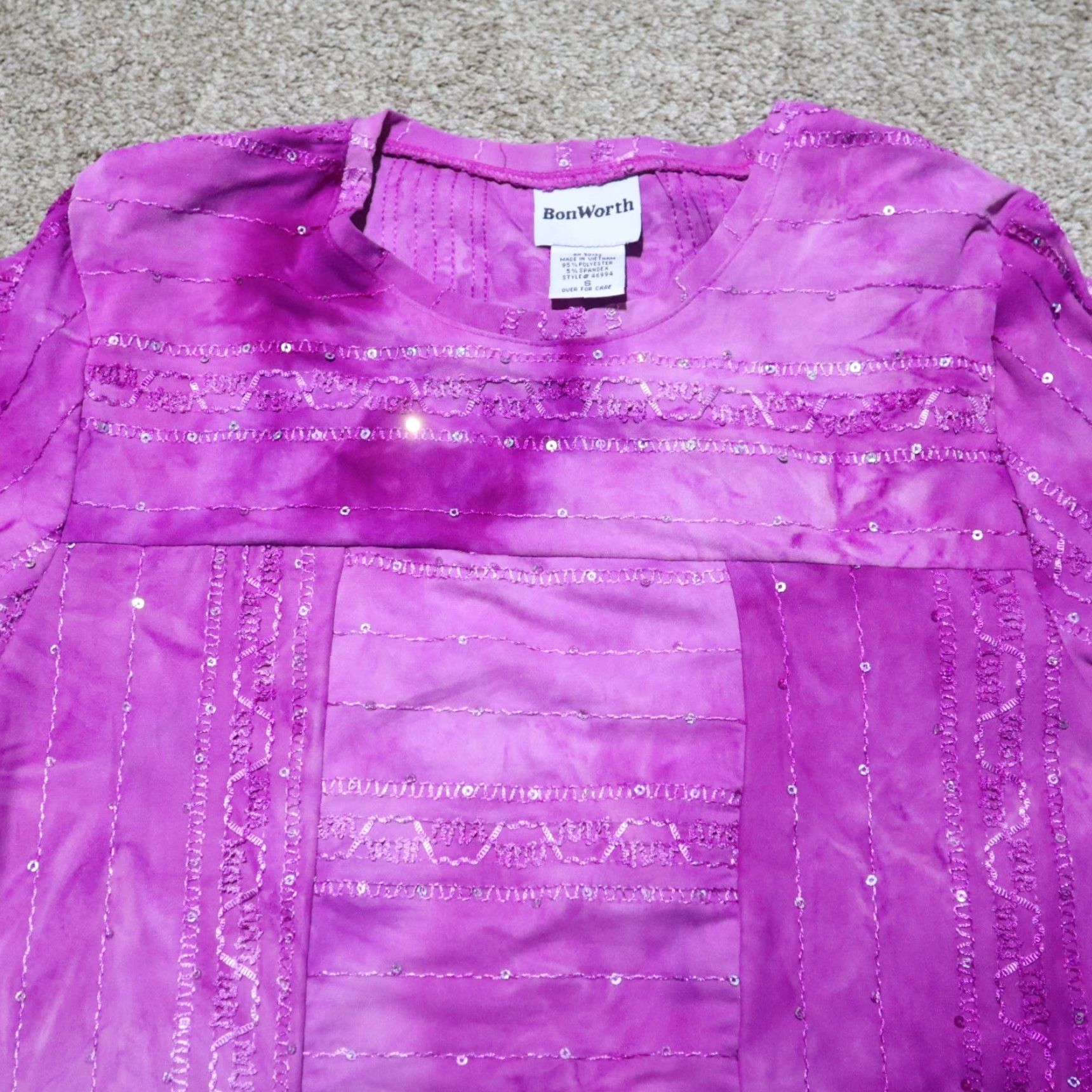 Vintage BonWorth Shirt Adult Women S Purple Blouse With Rhinestone Top Half Sleeve Knit Polyester Round Neck 3/4 Sleeve Casual Workwear 2000s USA Size S / US 4 / IT 40 - 2 Thumbnail