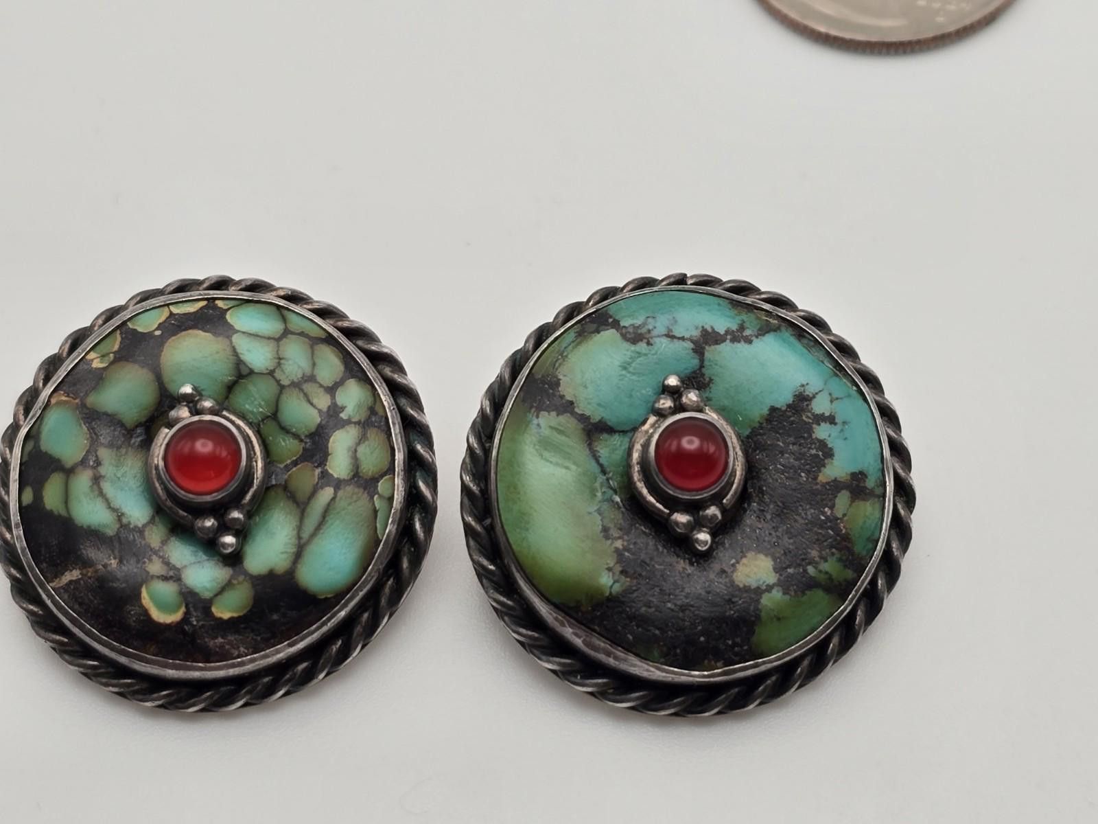 Sterling Silver Schlecht Sterling Earrings Spiderweb Turquoise & Carnelian Size ONE SIZE - 3 Thumbnail