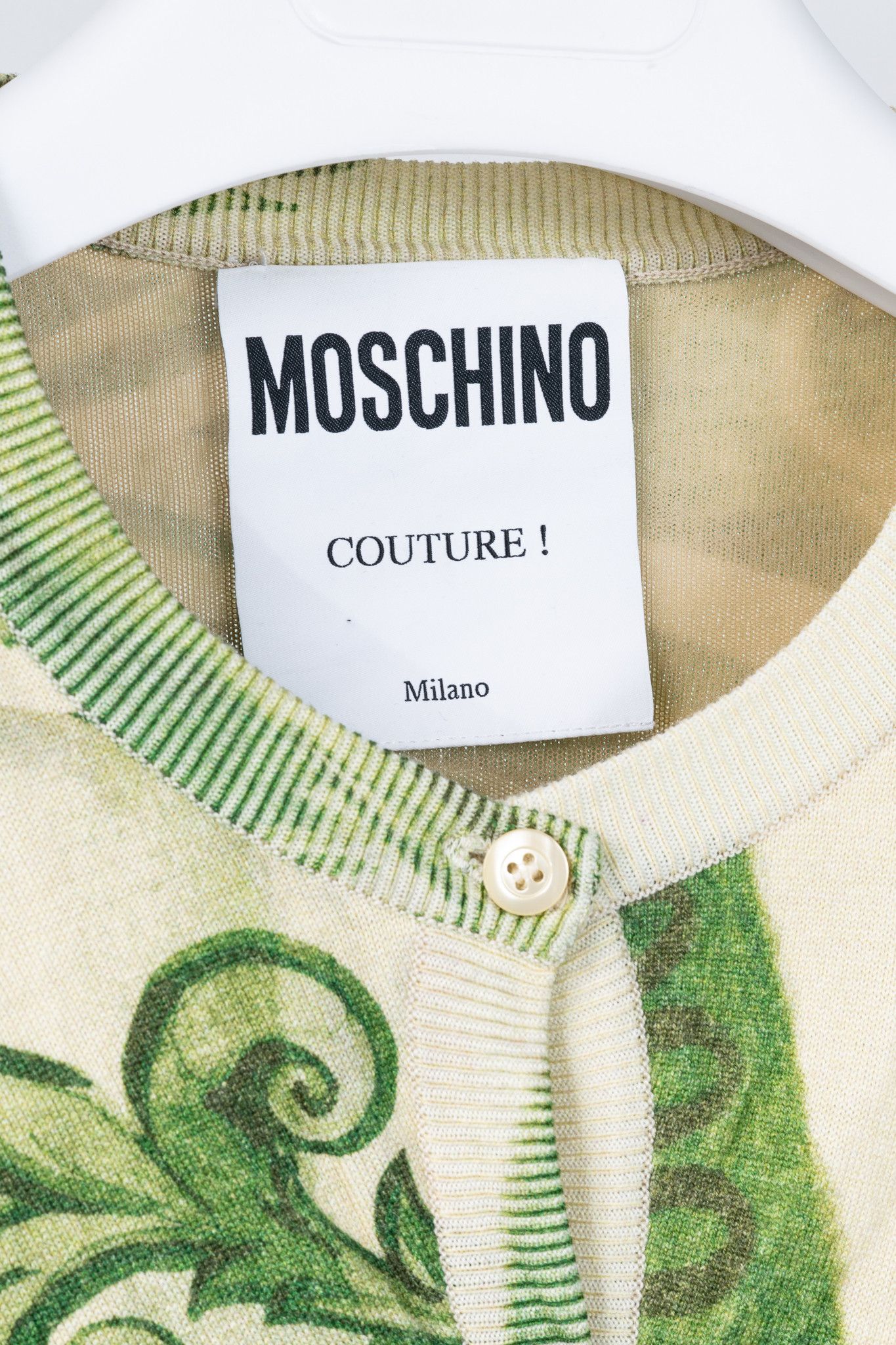 Moschino Moschino AW/19 Green Wool Money-Print Ruched Cardigan Size M / US 6-8 / IT 42-44 - 4 Thumbnail