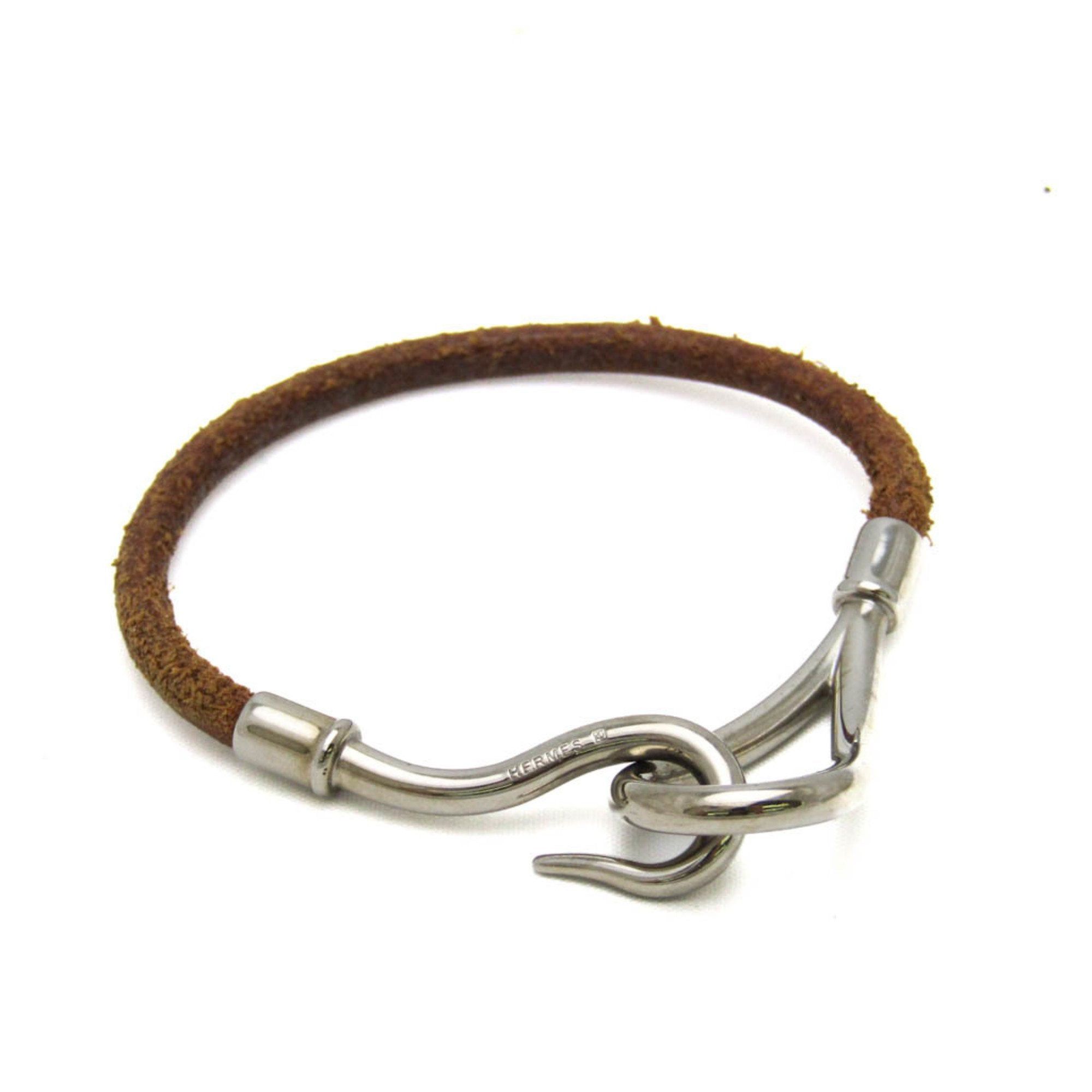 image of Hermes Jumbo Leather,metal Bangle Brown,silver, Women's