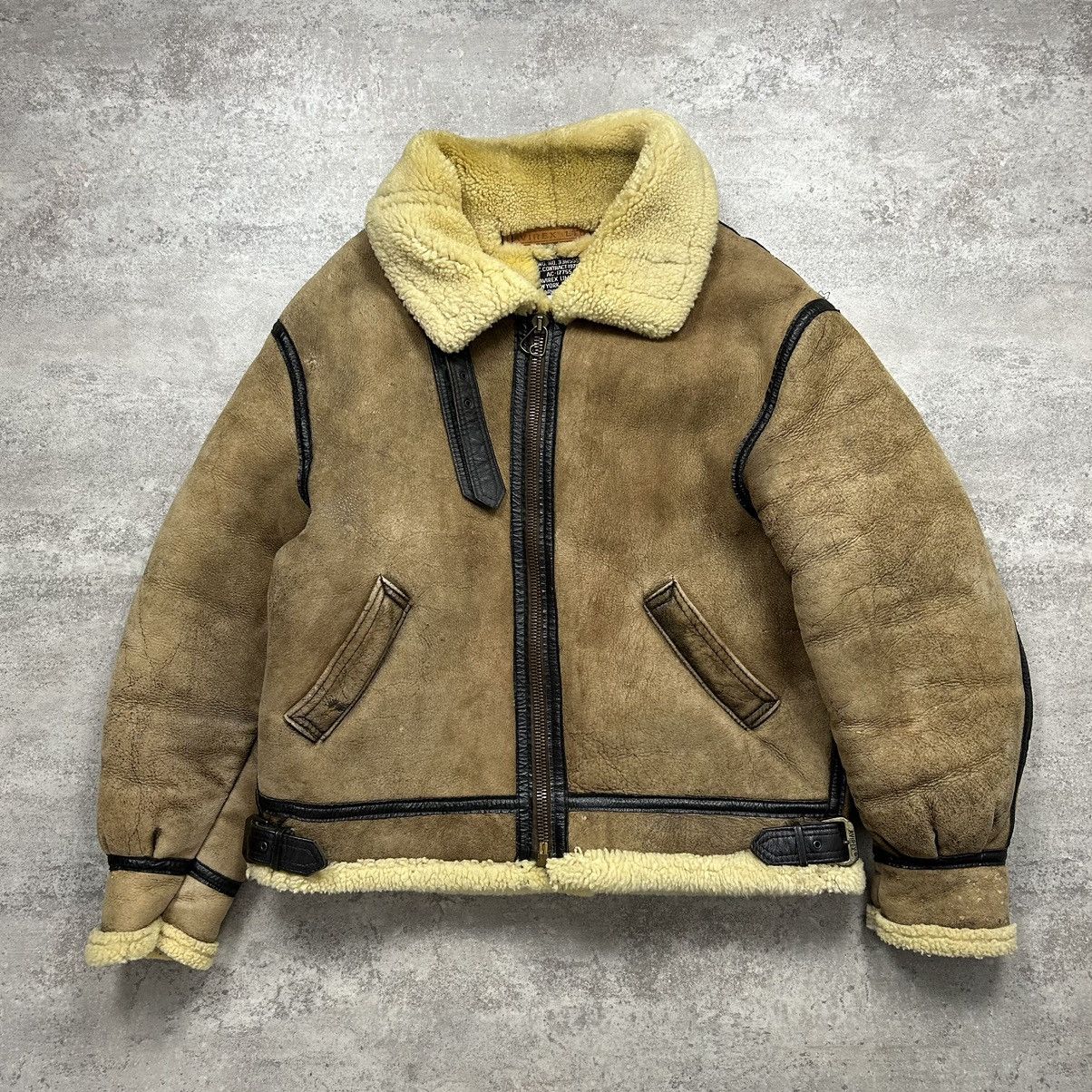 90s B-3 mouton leather flight jacket y2k