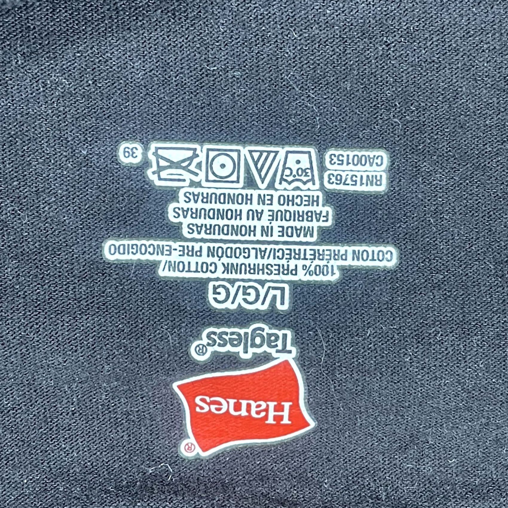 Hanes Hanes T-Shirt Mens L Black CrewNeck Short Sleeve Regular Size Hanes Printed? (keep: avoid new info) Size US L / EU 52-54 / 3 - 6 Thumbnail