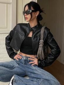 Other Women Black Cropped Real Cowhide Leather Jacket Size S / US 4 / IT 40 - 6 Thumbnail