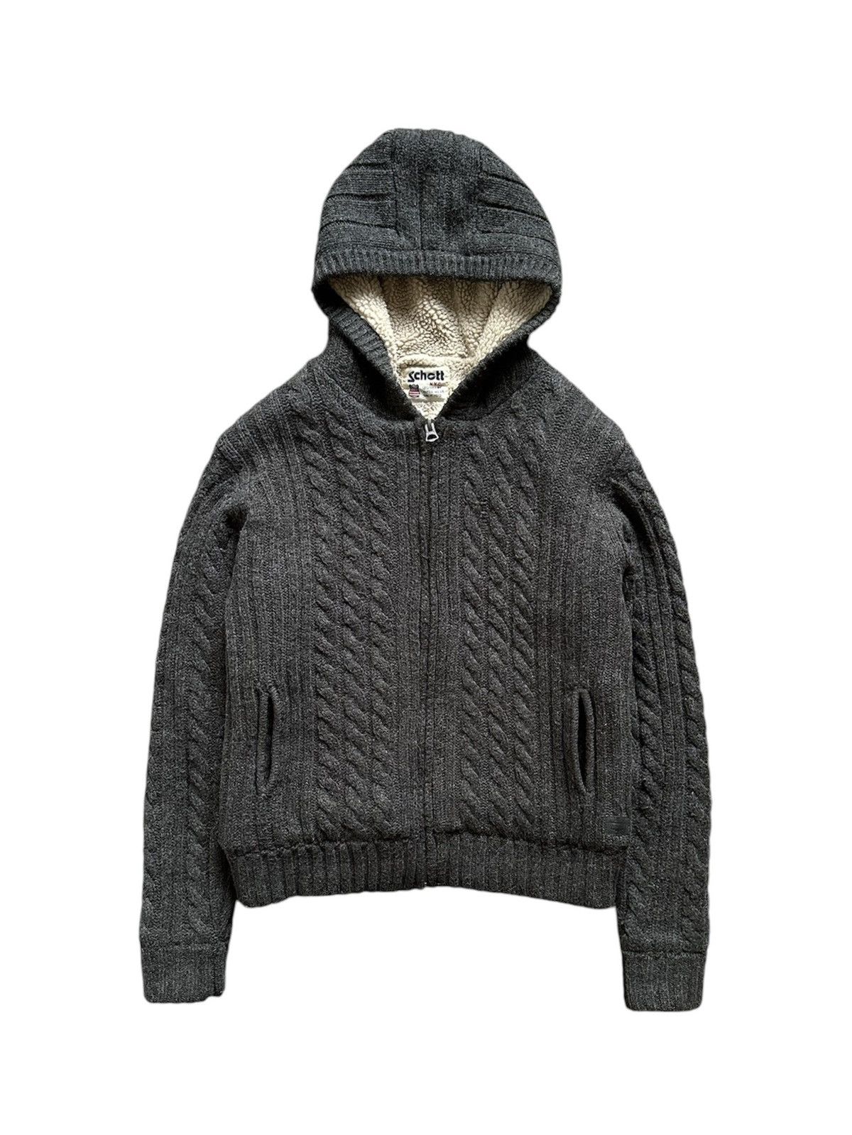 Schott Schott NYC wool/fleece heavy knitted zip hoodie/jacket Size US XL / EU 56 / 4 - 1 Thumbnail