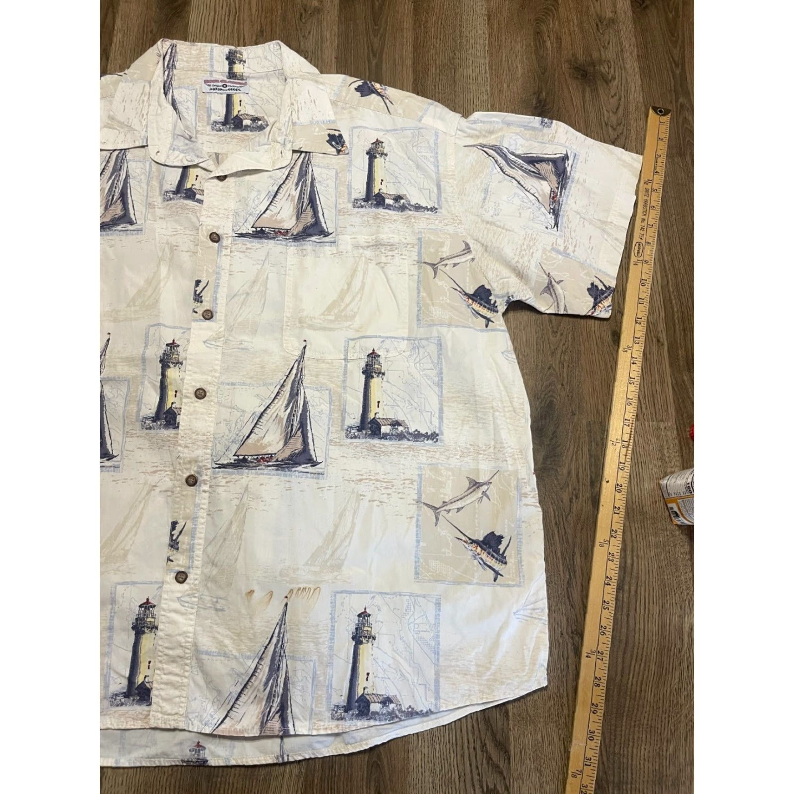 Vintage Boca Classics Shirt Mens 2XL Button-Up White Blue Yellow Sail Boat Light House, Short Sleeve, Collared, Casual, Regular Fit, Blue, Sail Boat, 90s? Size US XXL / EU 58 / 5 - 4 Thumbnail