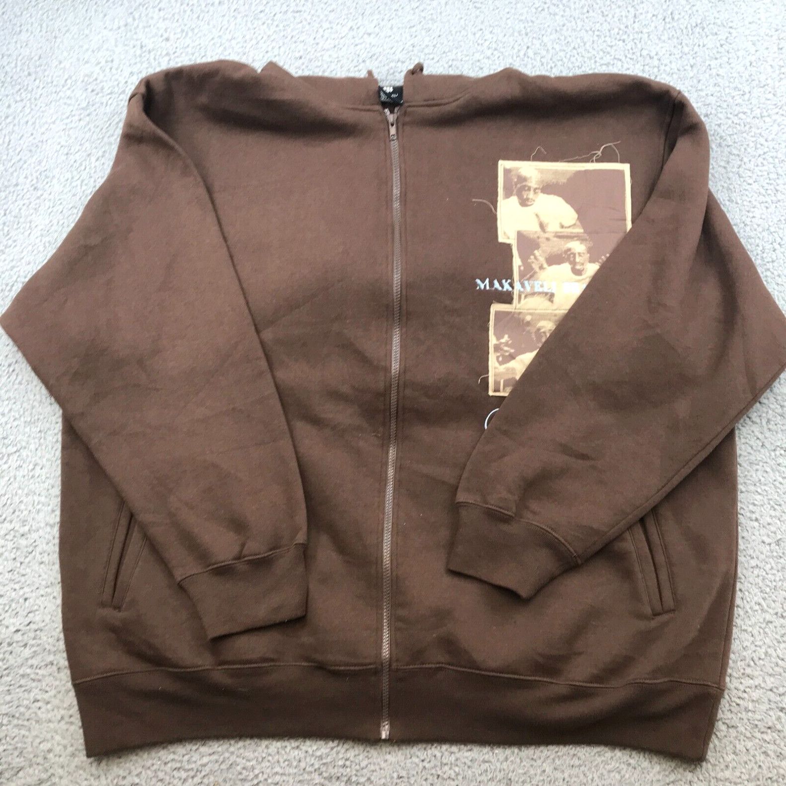 image of Vintage Makaveli Sweater Adult 2X Medium Brown Y2K Tupac Full Zip Hoodie 41680 in White (Size 2XL)