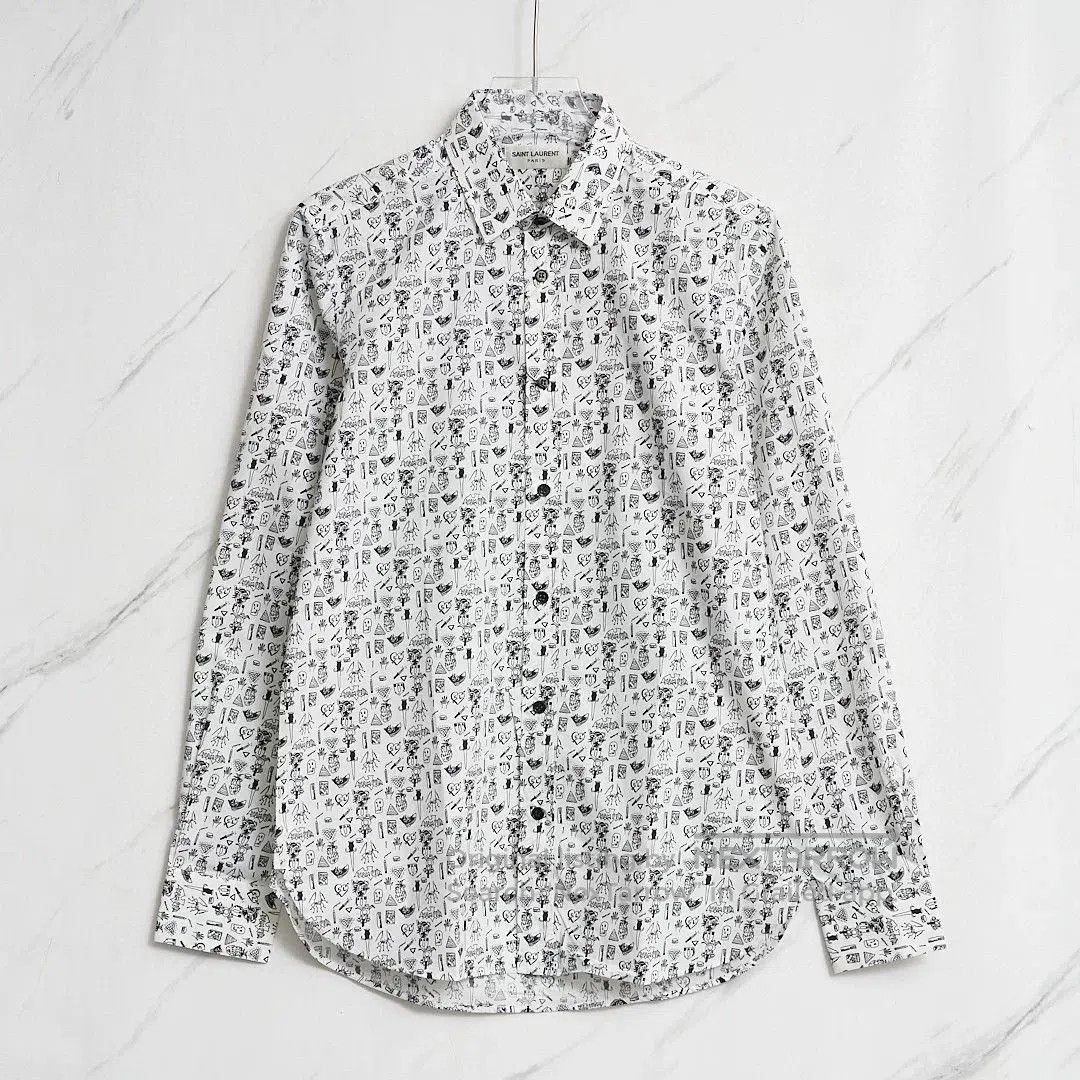 Saint Laurent Paris Saint Laurent Men's White Printed Shirt. Size US XS / EU 42 / 0 - 1 Thumbnail