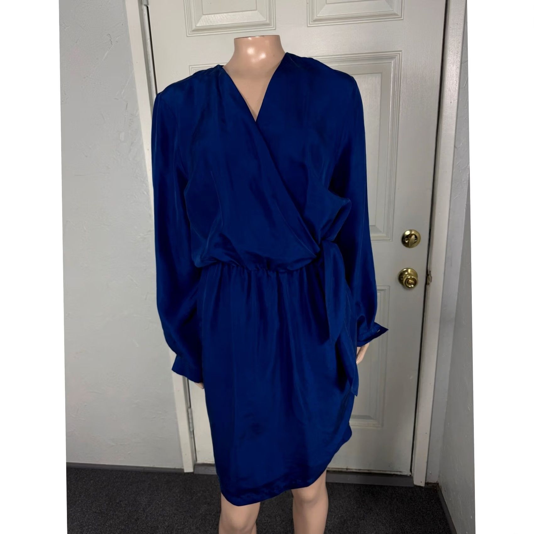 Vintage VINTAGE Shangrila Silks Dress S Blue NOS 80s 90s Long Sleeve Tie Secretary Size S / US 4 / IT 40 - 2 Thumbnail