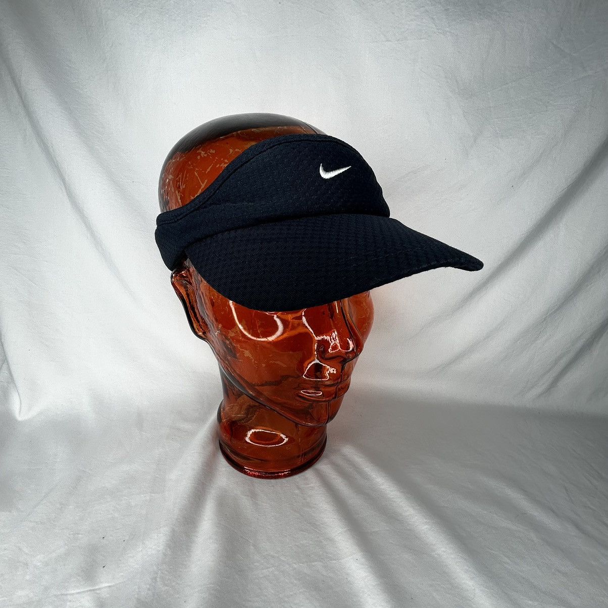 Nike Vtg Y2K Nike Navy Blue Swoosh Sun Visor Strapback Hat Size ONE SIZE - 1 Thumbnail