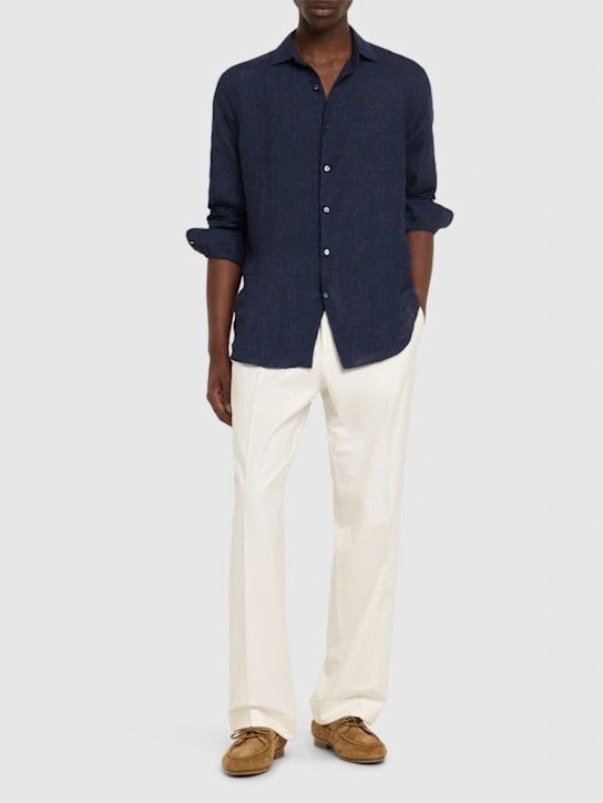 Z Zegna o1lsvrm0525 Linen Shirt in Navy Size US L / EU 52-54 / 3 - 3 Thumbnail