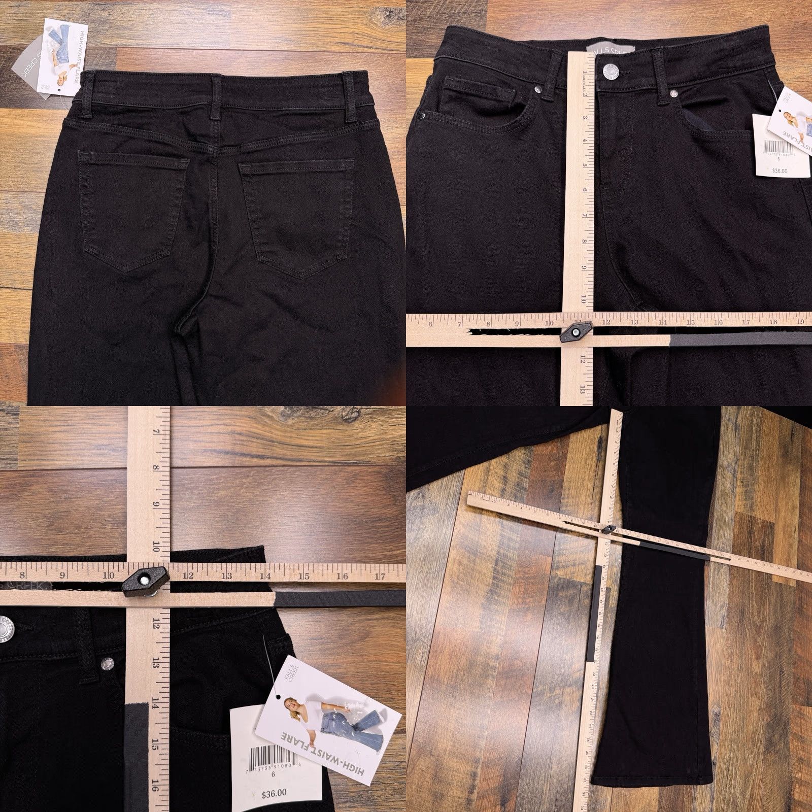 Vintage Falls Creek Jeans Womens 6 Black High Waisted Flare Stretch Denim 5-Pocket City Regular Rise Zip Size 28" / US 6 / IT 42 - 8 Thumbnail