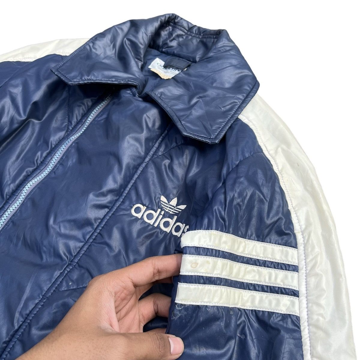 Adidas × Descente × Vintage 70s Adidas Descente 3 Striped Blue Bikers Jacket Size US M / EU 48-50 / 2 - 4 Thumbnail