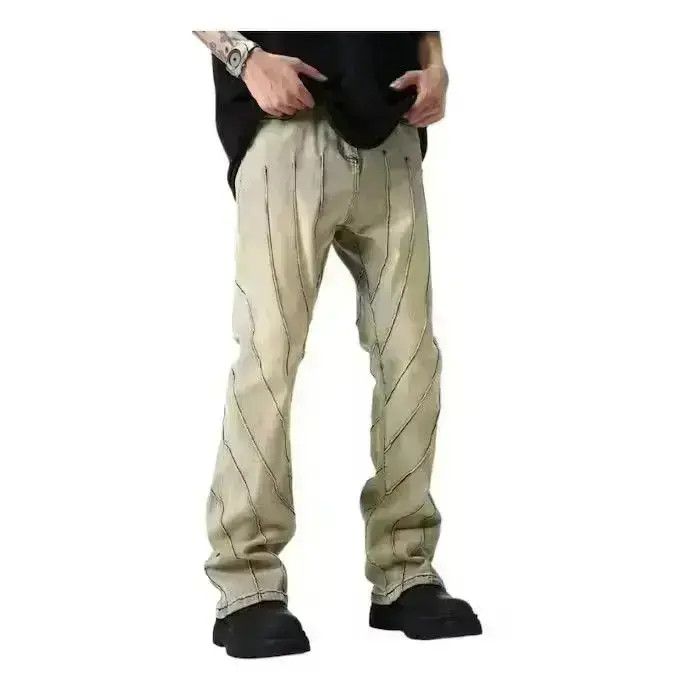 Japanese Brand Striped Beige Stacked Denim Jeans Size US 32 / EU 48 - 1 Thumbnail