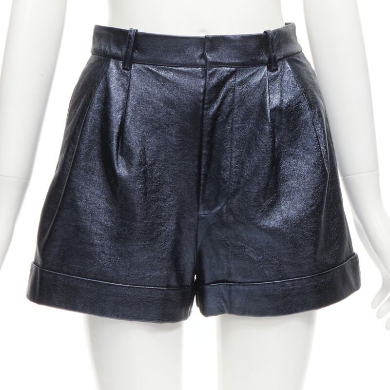 Alice + Olivia ALICE OLIVIA blue metallic faux leather cuffed high waisted shorts US0 XS Size 26" / US 2 / IT 38 - 1 Thumbnail