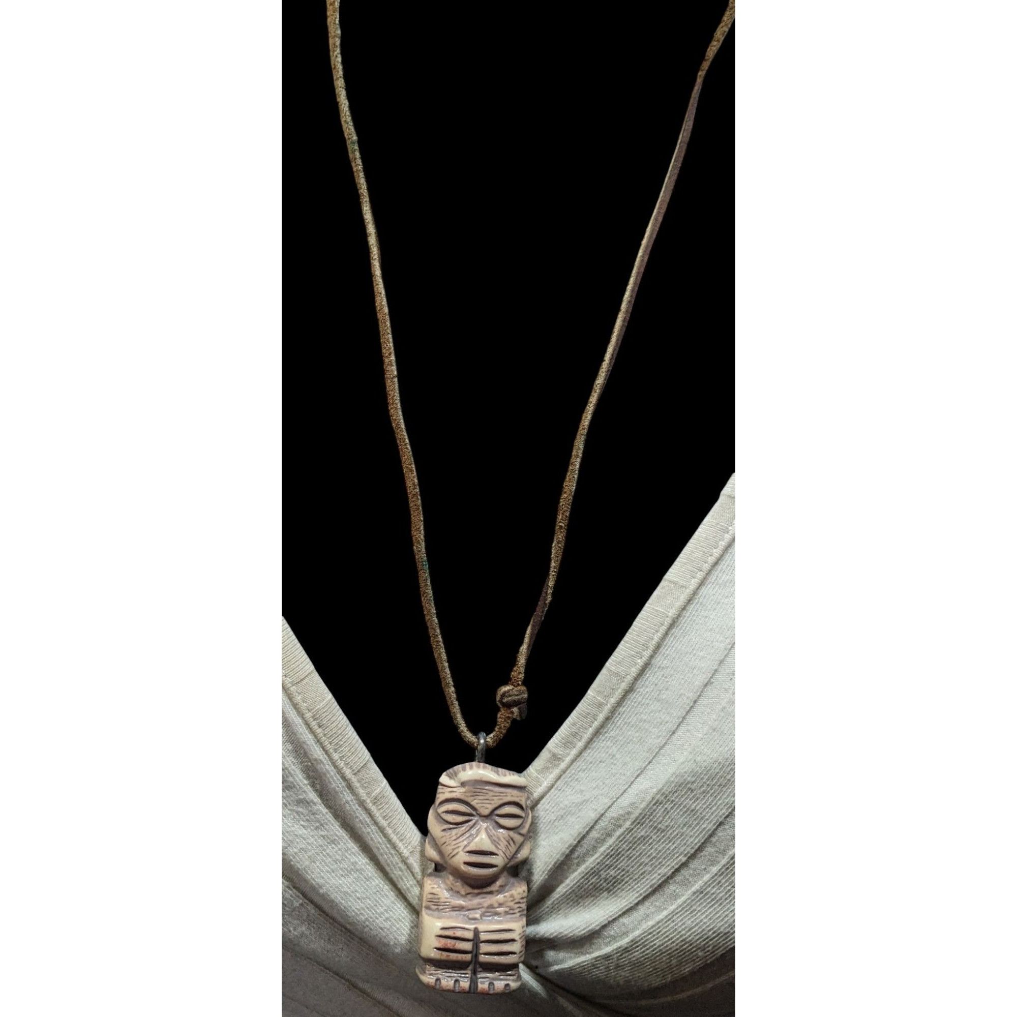 Other Tribal Pendant Necklace With Unique Figure Carving On Brown Size ONE SIZE - 3 Thumbnail