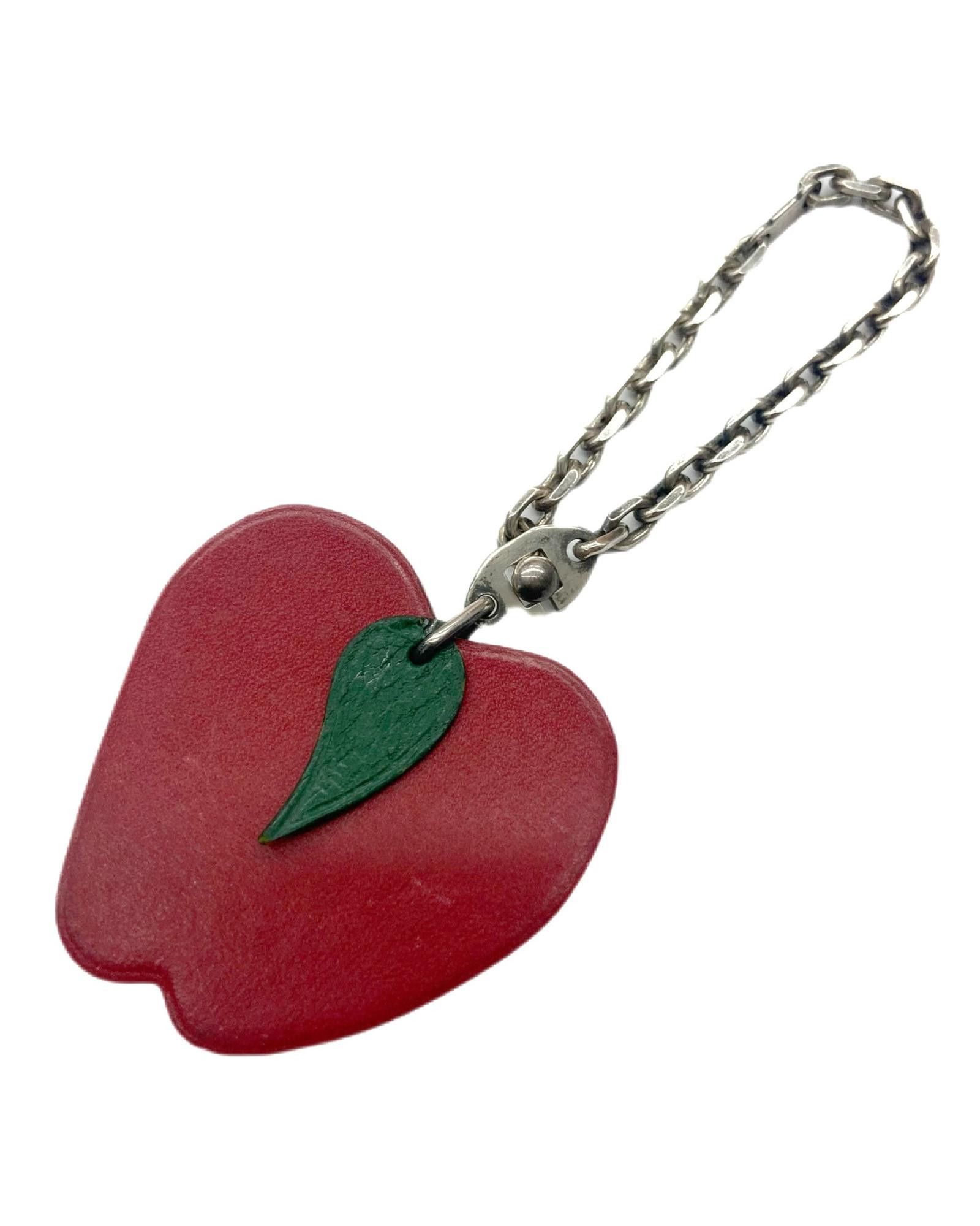 image of Hermes Leather Key Ring - Timeless & Elegant Accessory in Red, Women's