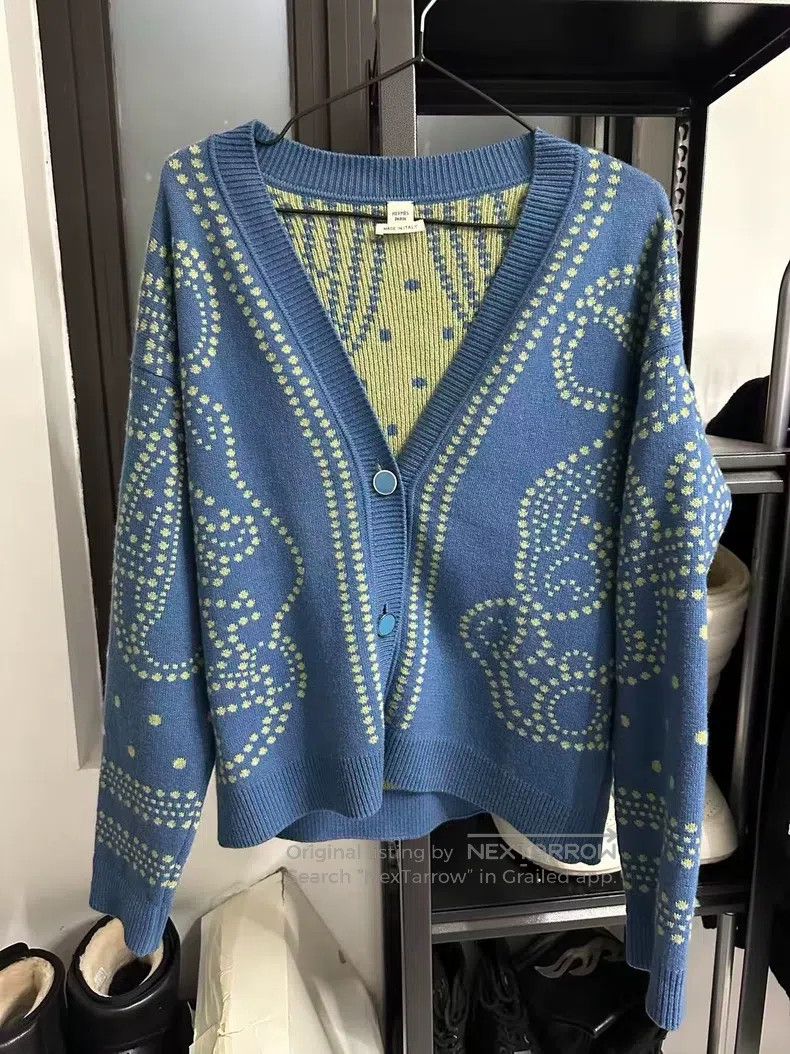 Hermes Hermes Deep V-Neck Buttoned Cashmere Jacquard Cotton Long Size XS / US 0-2 / IT 36-38 - 1 Thumbnail