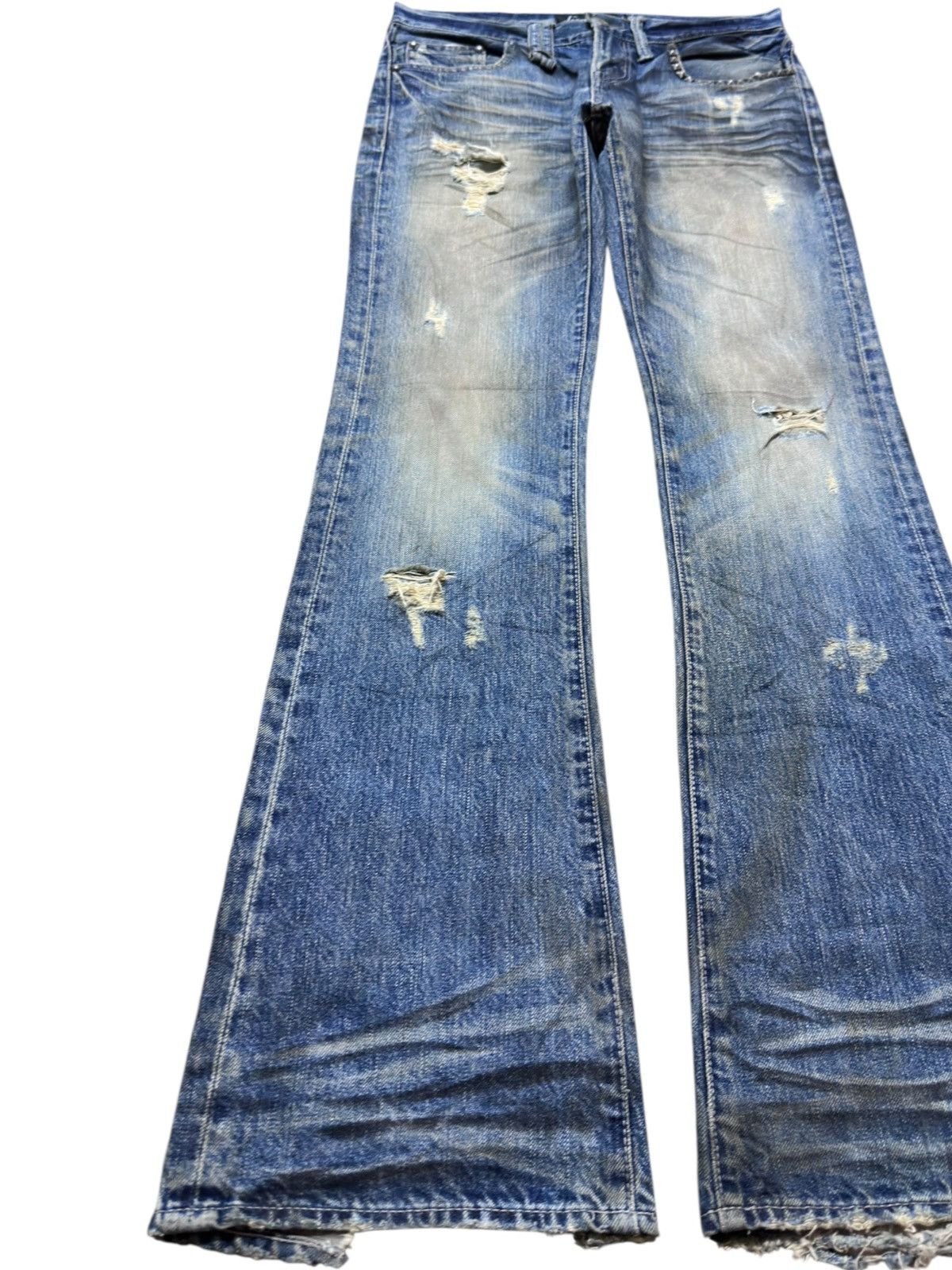 Hysteric Glamour Vintage Cavaria Flare Whiskers Studded Distressed Denim Size US 30 / EU 46 - 3 Thumbnail