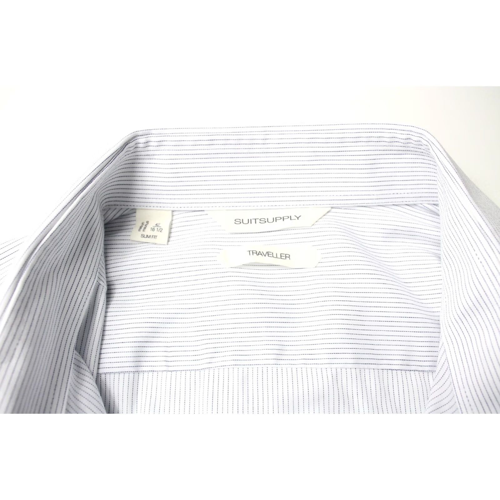 Suitsupply Suitsupply Shirt Mens 42/16 1/2 White Traveller Slim Fit Formal Men Pinstriped Spread Size 42R - 7 Thumbnail