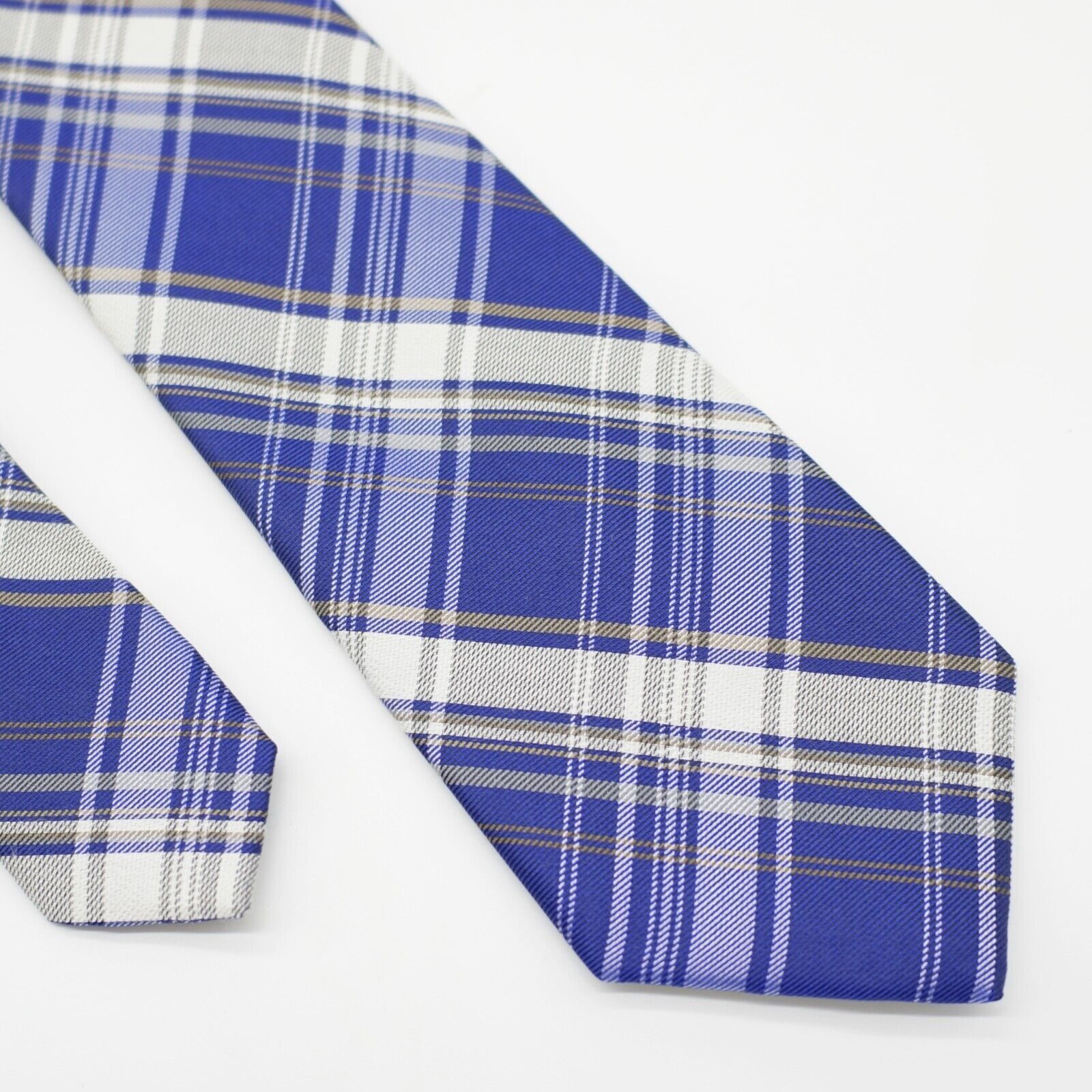 Calvin Klein Calvin Klein Blue White Plaid Woven Skinny Silk Tie Size ONE SIZE - 1 Thumbnail