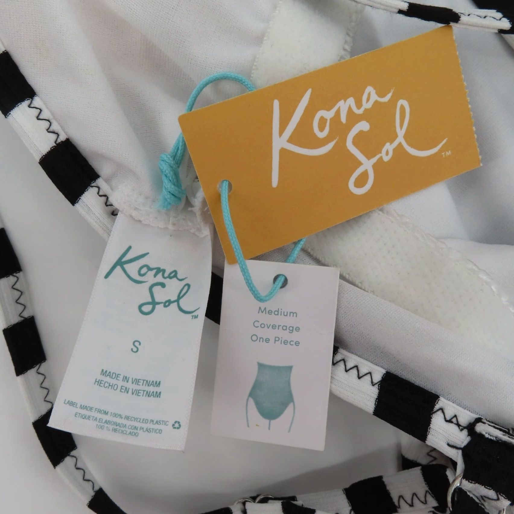 Vintage Kona Sol One Piece Women S Striped Black White Spaghetti Strap New Swimsuit Medium Coverage Size ONE SIZE - 7 Thumbnail