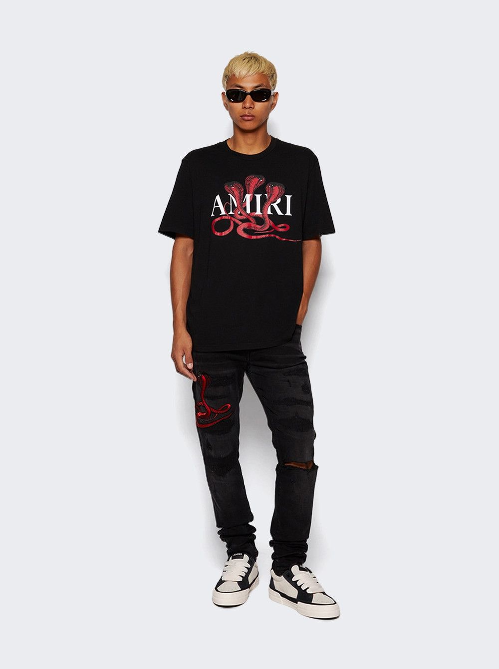 Amiri oc11z1125 Red Snake Thrasher Jeans in Black Size US 32 / EU 48 - 2 Thumbnail