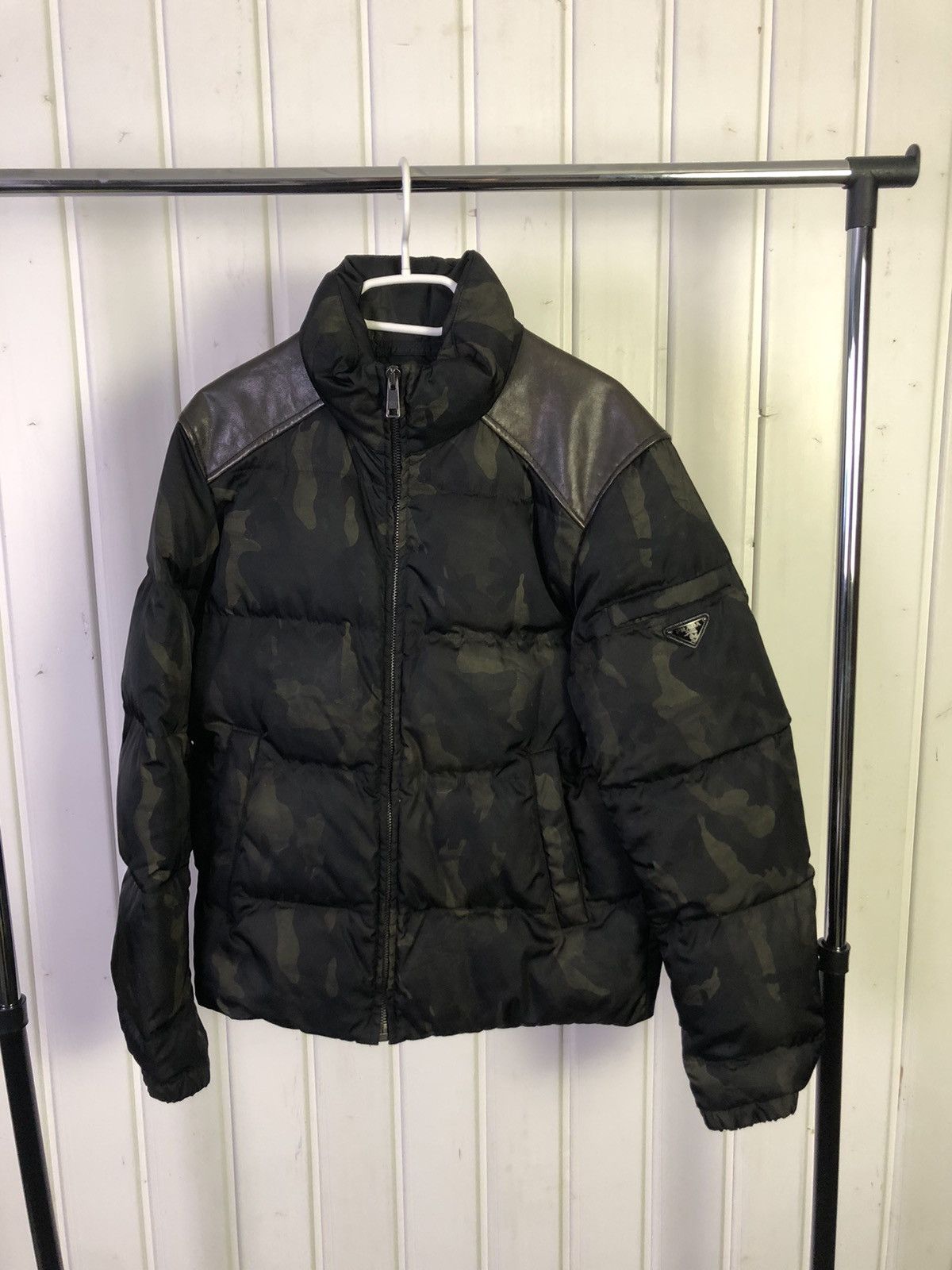 image of Prada Fw14 Leather Edition Camo Puffer Jacket in Green Camo, Men's (Size Medium)
