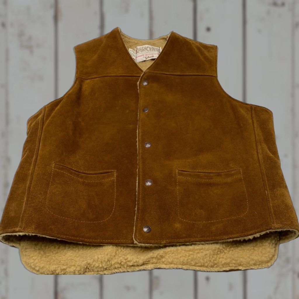 Schott VINTAGE Schott Bros Rancher Vest Mens XL Suede Sherpa Lined Western 70s Biker Size US XL / EU 56 / 4 - 1 Thumbnail