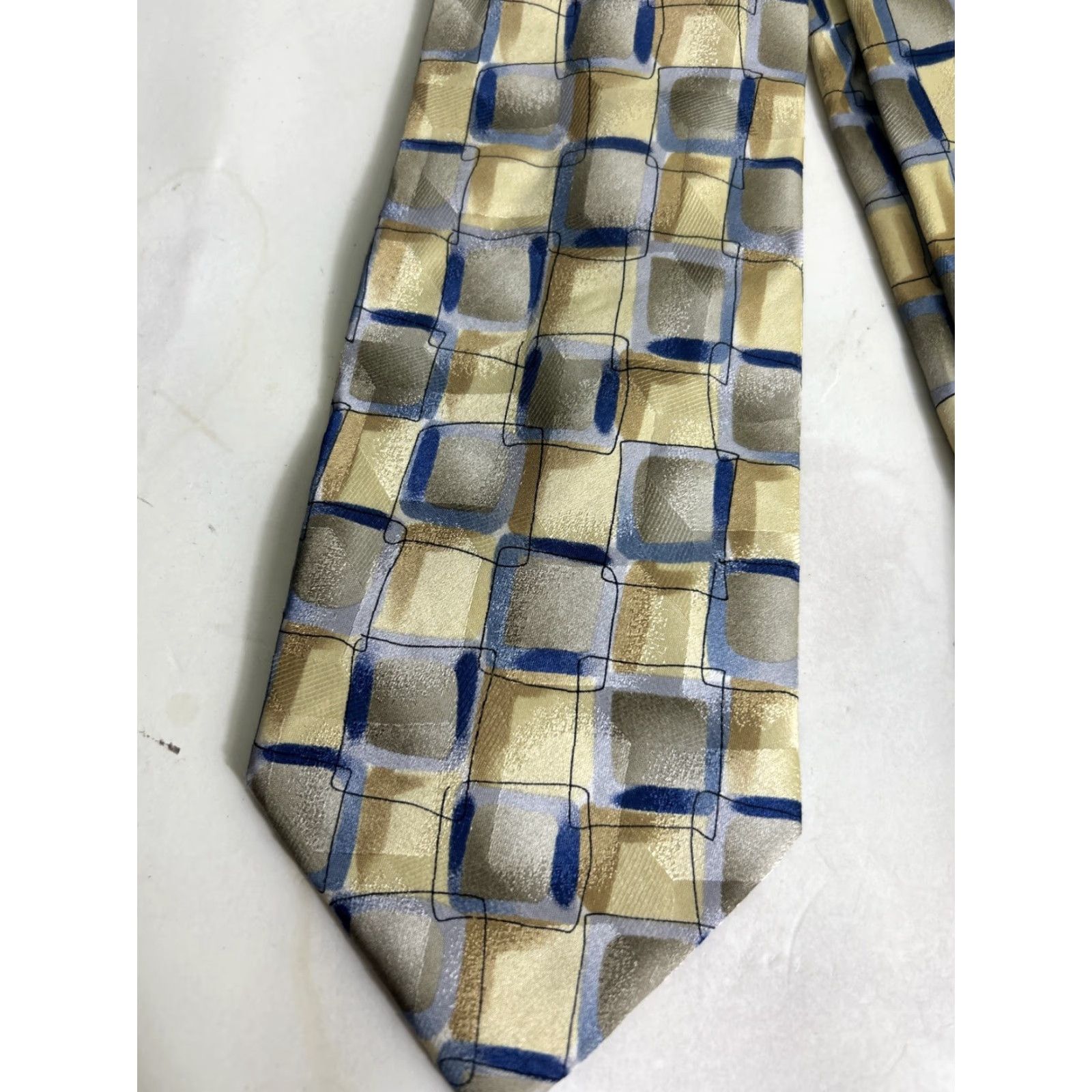 Vintage J. Garcia Thirty Seven Blue Yellow Necktie 58" x 3.5" Tie Mens Size ONE SIZE - 2 Thumbnail