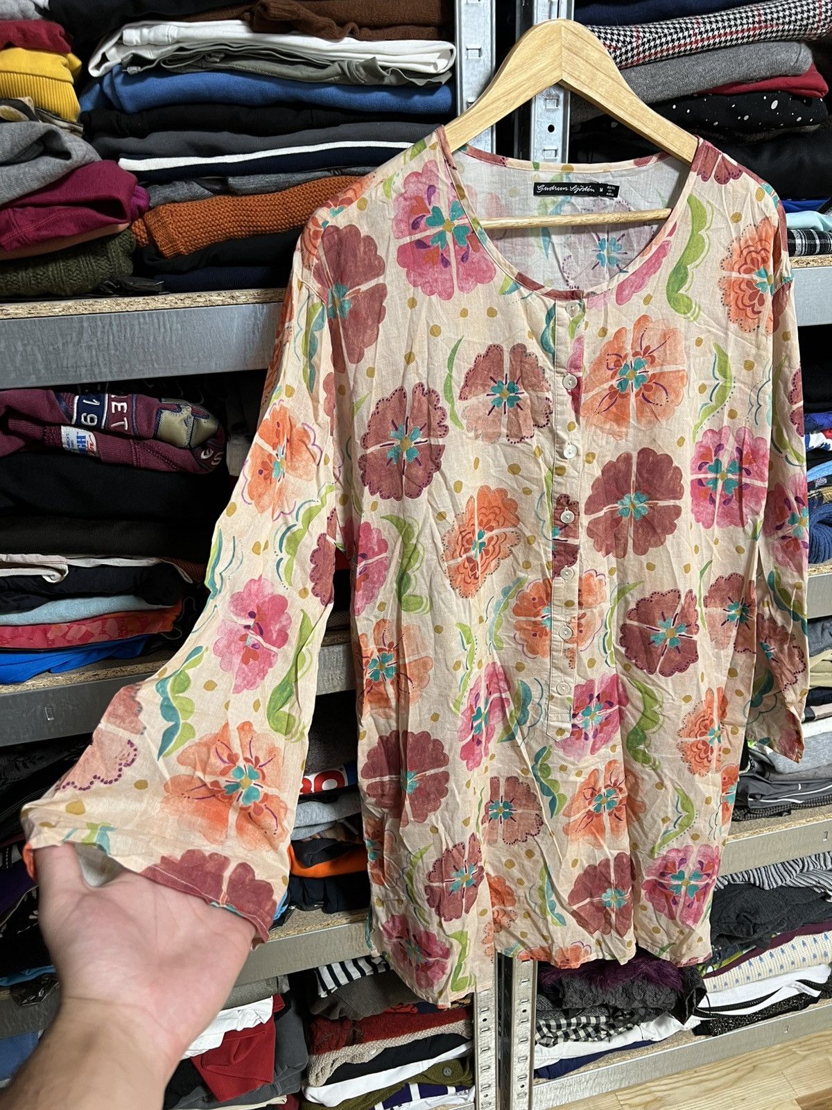 Gudrun Sjoden Gudrun Sjoden Button Tunic Top Flower Print Long Sleeve Sz M Size M / US 6-8 / IT 42-44 - 3 Thumbnail