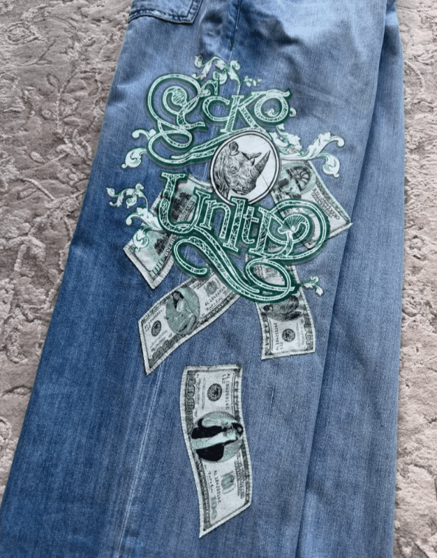 Japanese Brand Letter Pattern Printed Baggy Jeans Size US 34 / EU 50 - 5 Thumbnail