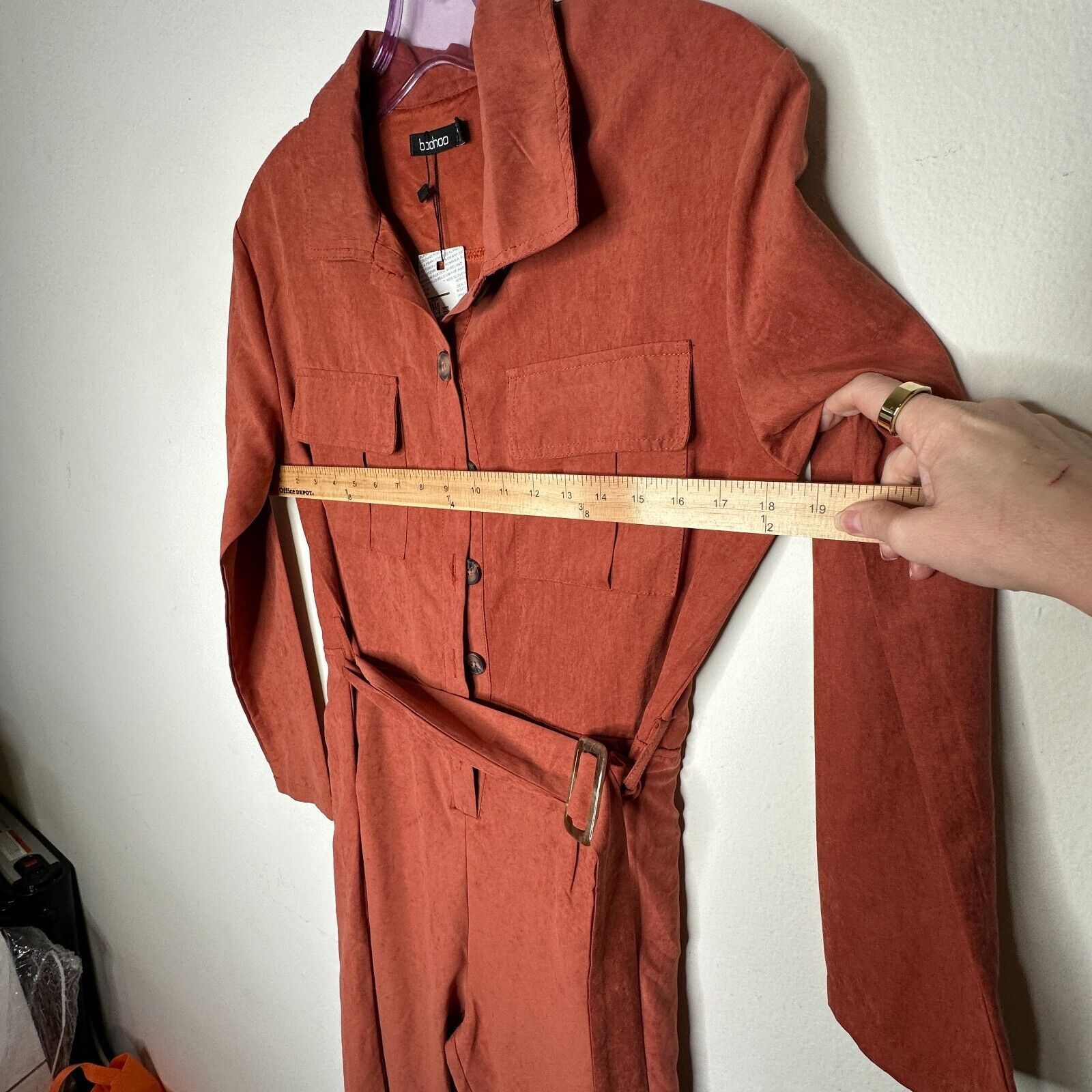 Boohoo NWT Boohoo Rust Utility Cargo Belted Jumpsuit Safari Pocket Size 30" / US 8 / IT 44 - 11 Thumbnail