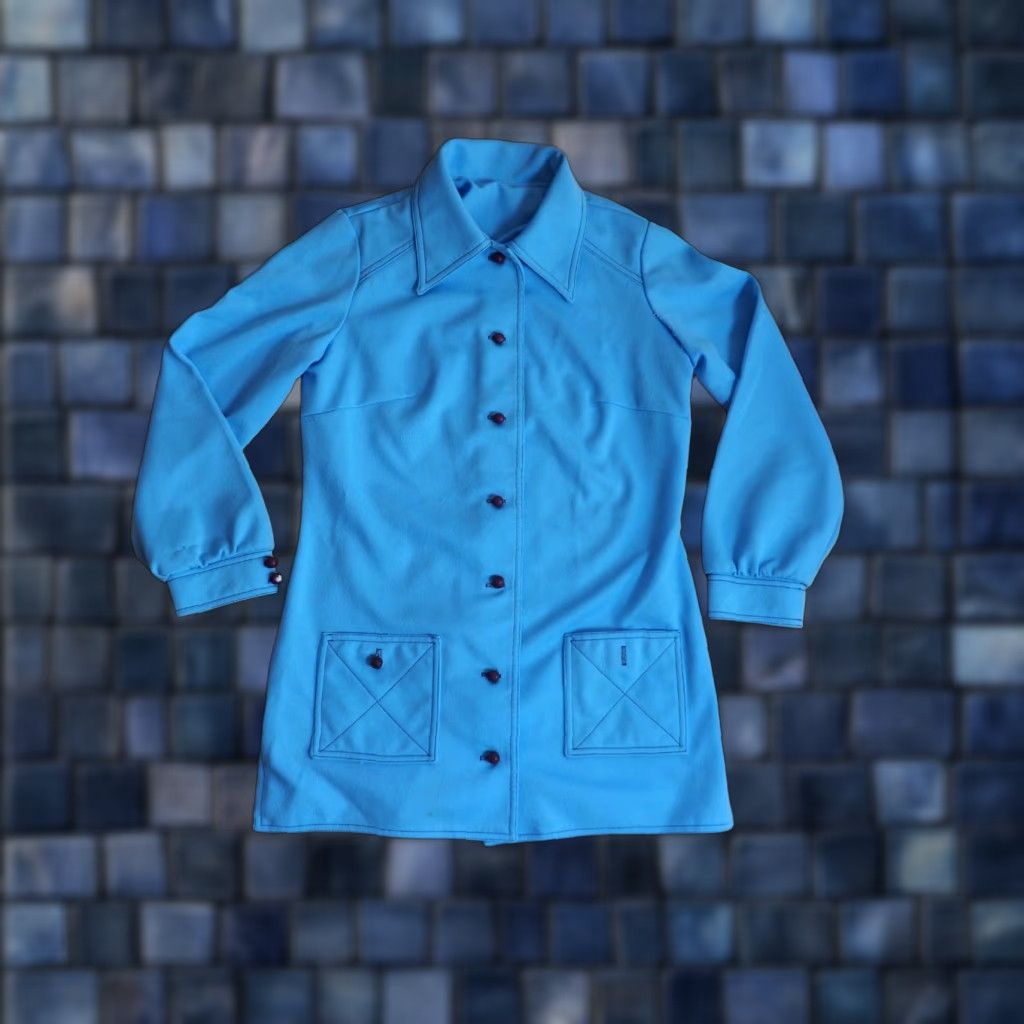 Vintage VINTAGE Ni Tod 70s Sky Blue Button Jacket Womens M Poly Jacket Boho Hippy Disco 1970s Blue Mens/Womens (adjusted) Size M / US 6-8 / IT 42-44 - 1 Thumbnail