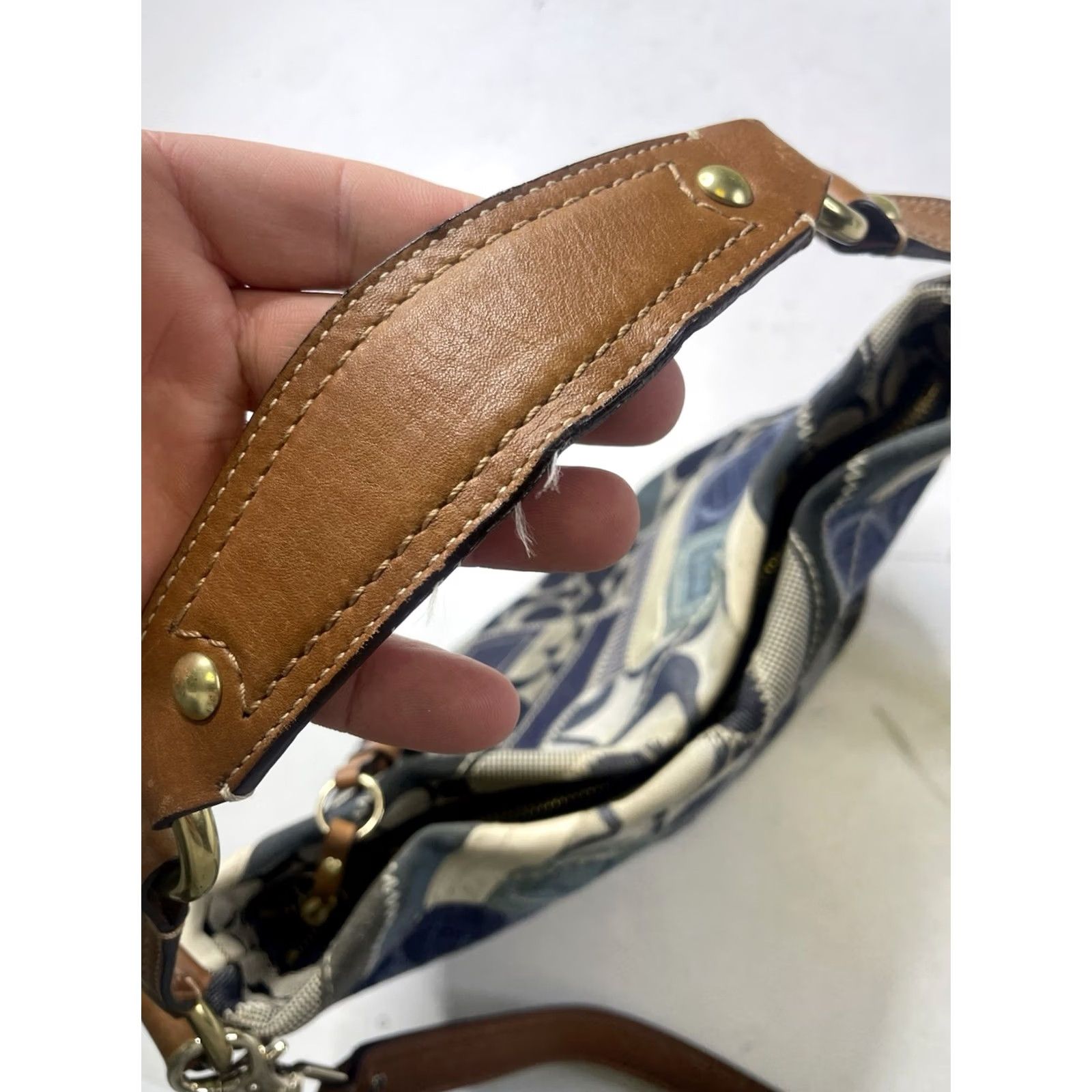 Coach COACH Carly Denim Patchwork Hobo Bag Shoulder Bag Tan Leather Denim 12215 Y2K Women’s Leather Lining Cars Theme Size ONE SIZE - 5 Thumbnail