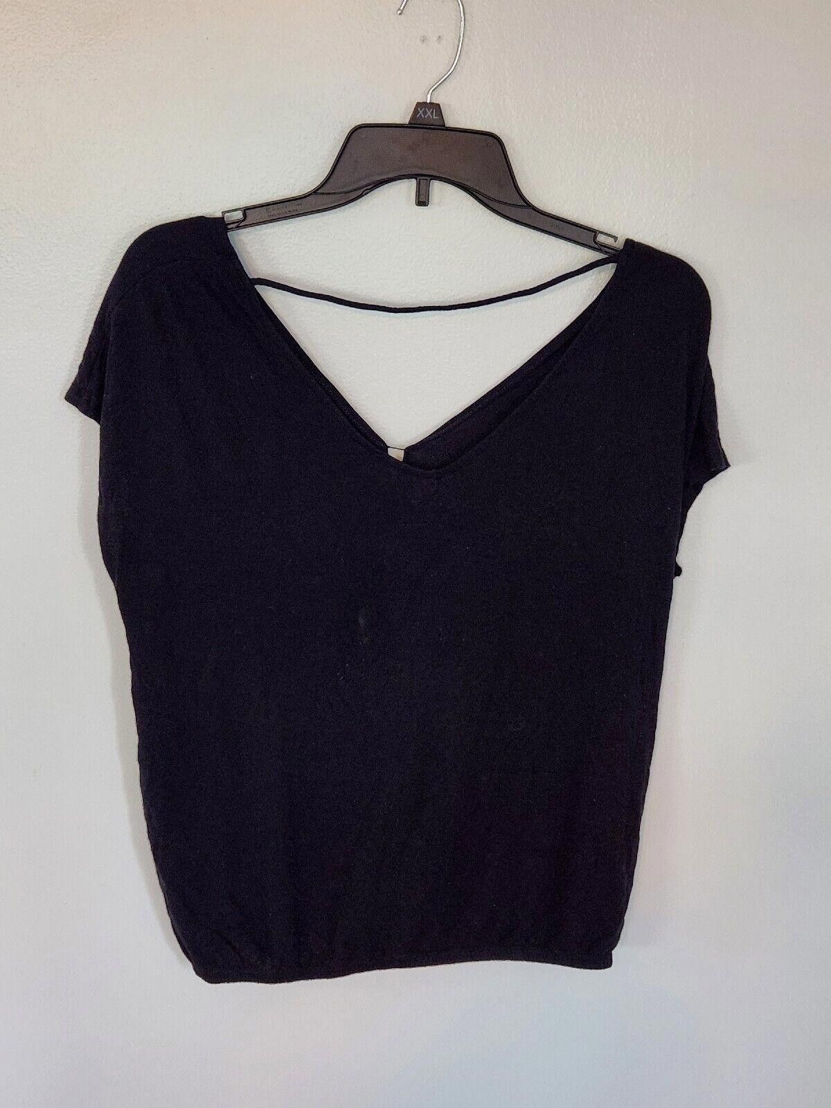 Designer Ann Taylor LOFT shirt Medium Black V Neck Open Back Classy Size M / US 6-8 / IT 42-44 - 2 Thumbnail