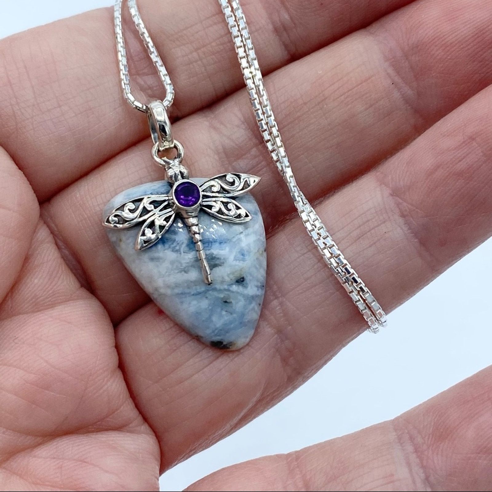 The Unbranded Brand Dragonfly Blue Scheelite & Amethyst Sterling Silver Necklace Size ONE SIZE - 4 Thumbnail