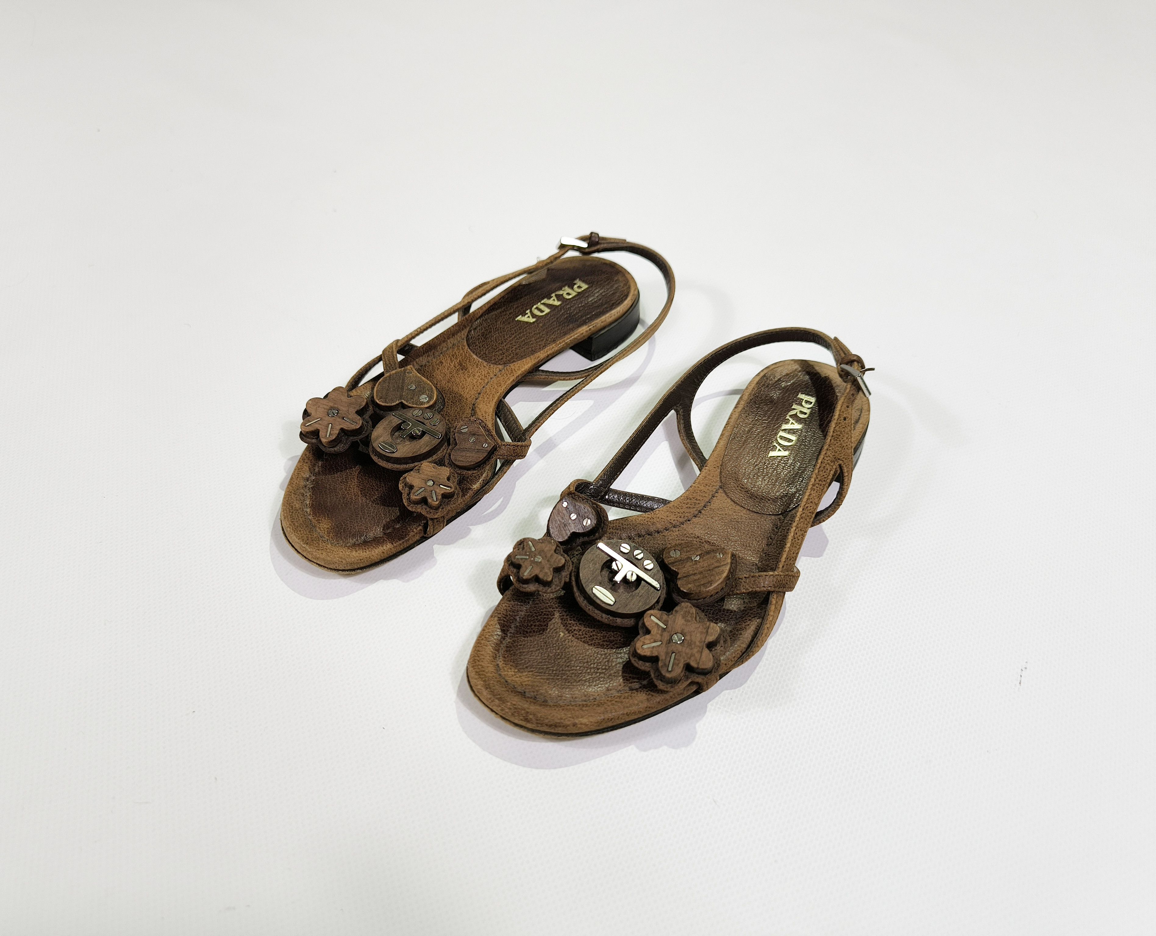 Prada Prada Wood Hearts Open Toe Leather Sandals Size 35 US5 UK2 Size US 5 / IT 35 - 1 Thumbnail