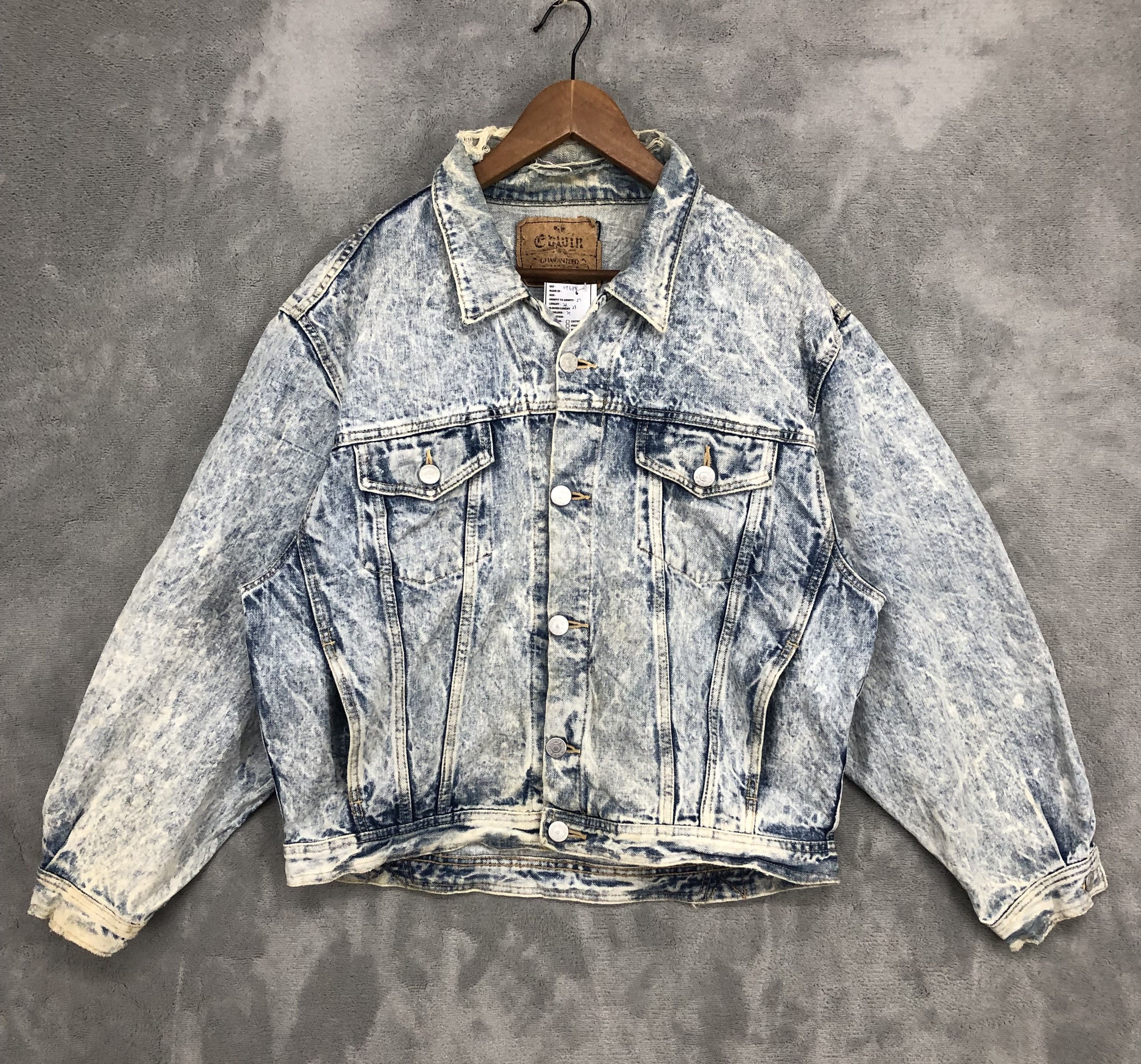 image of Edwin Faded Distressed Denim Jacket in Blue, Men's (Size Large)