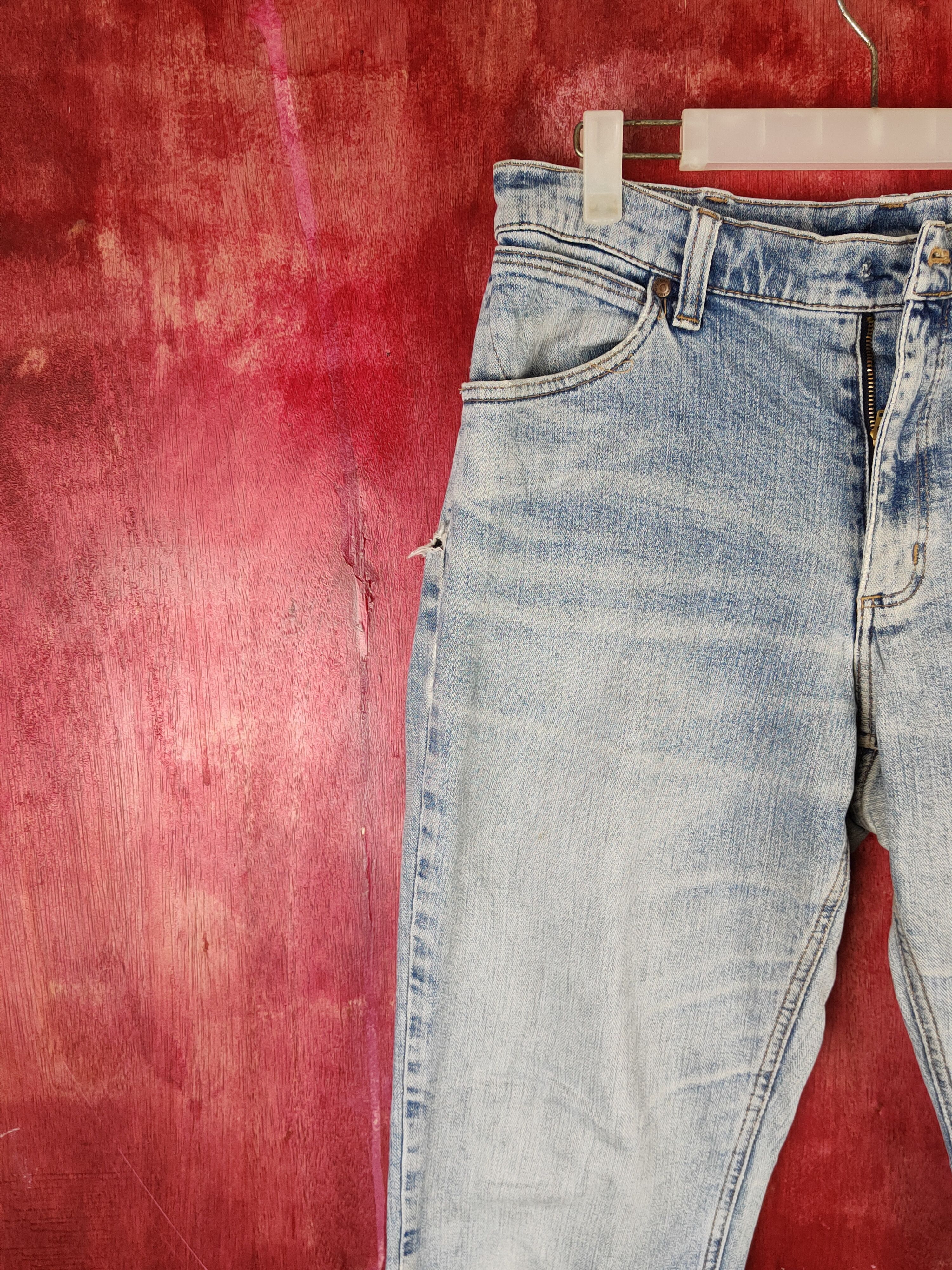 Japanese Brand Wrangler Blue Faded Distressed Ripped Jeans #S1703 Size US 31 - 3 Thumbnail