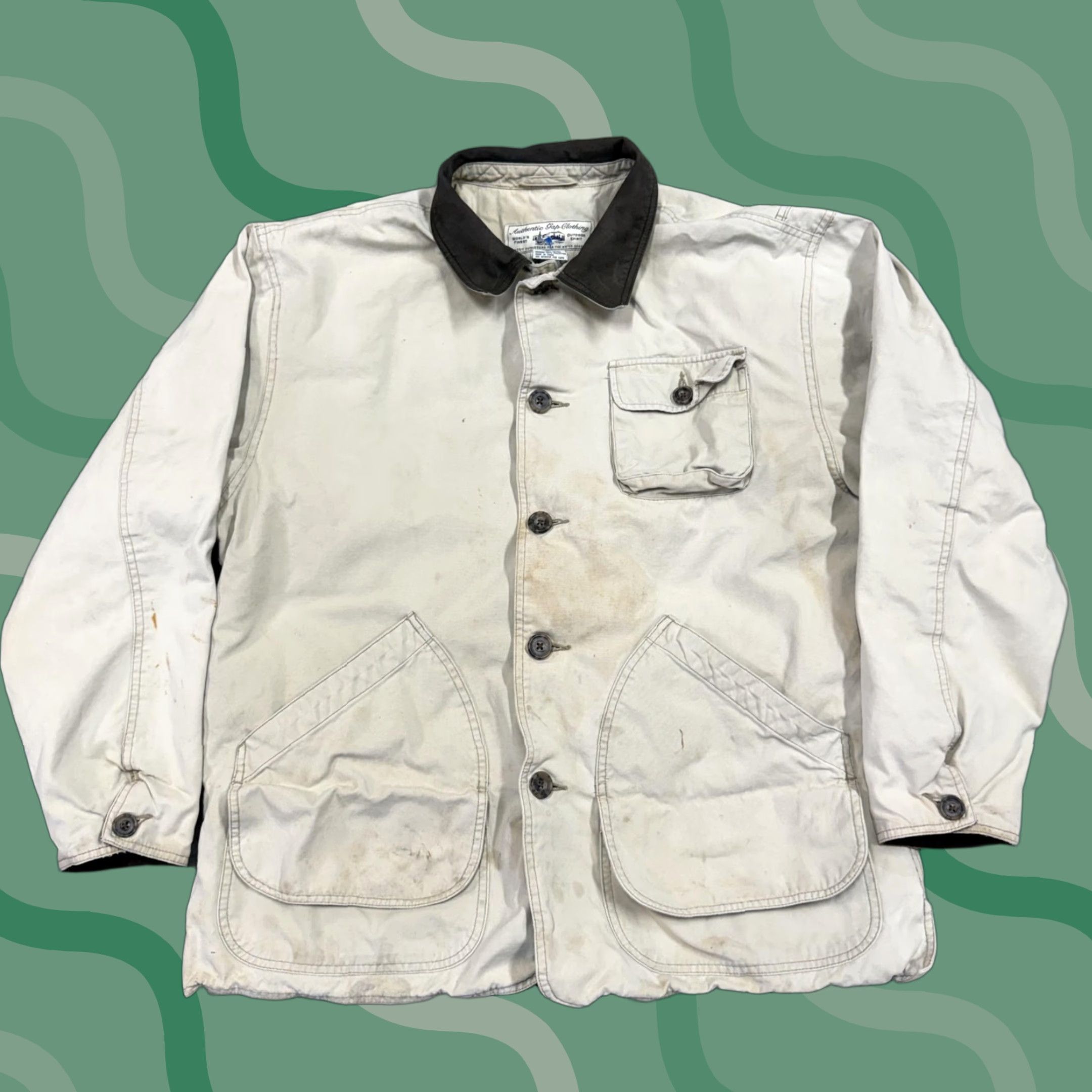 Gap VINTAGE Gap Jacket Mens XL Beige Canvas Chore Coat Leather Collar Workwear Size US XL / EU 56 / 4 - 1 Thumbnail
