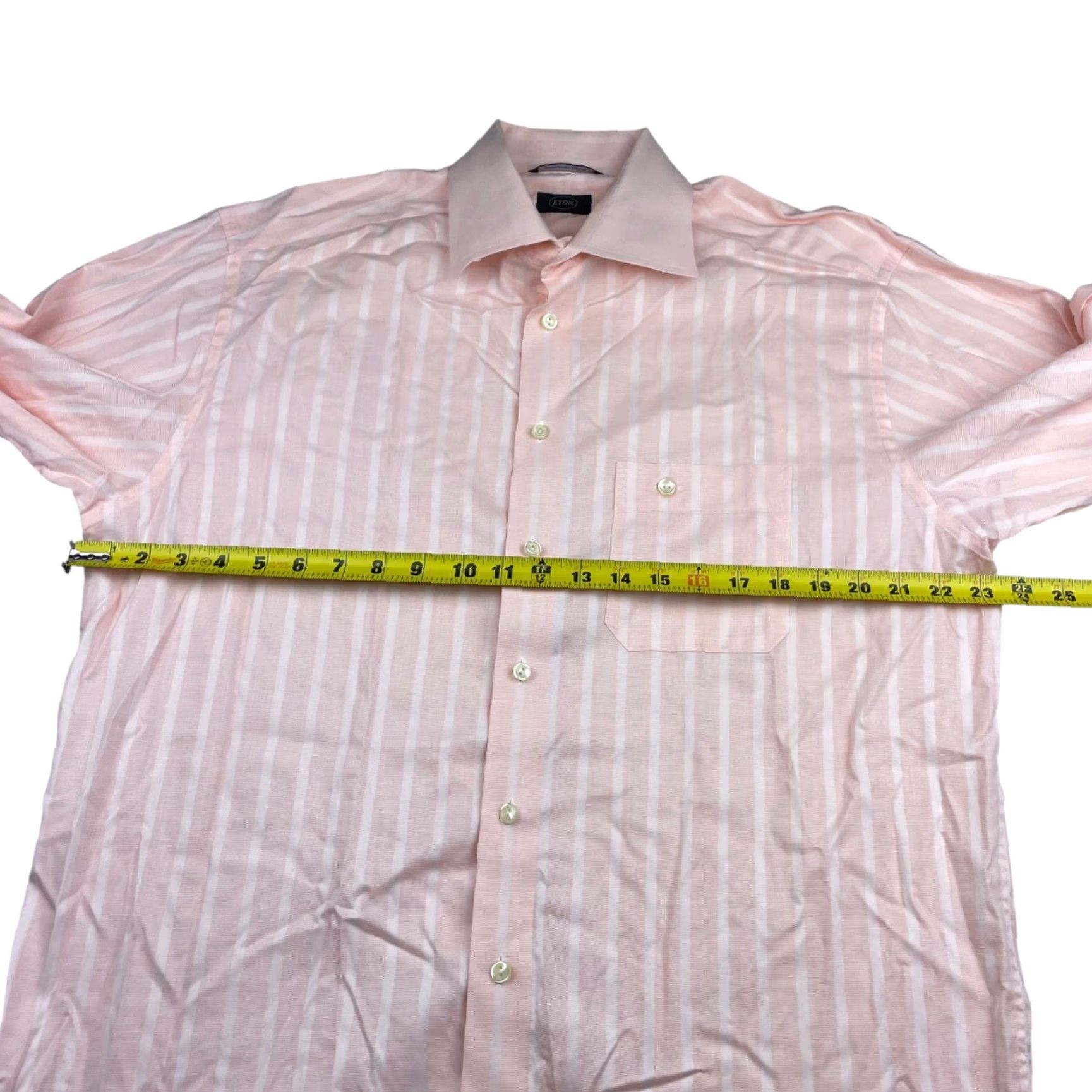 Eton Etón Dress Shirt XL 100% Cotton Wrinkle-Resistant Peach Stripe Long Sleeve Mens Shirt Size 46R - 6 Thumbnail